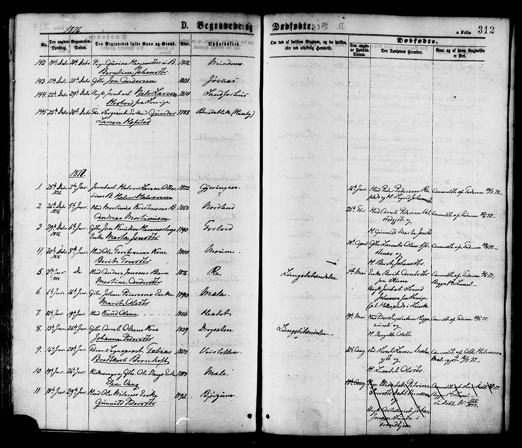 Ministerialprotokoller, klokkerbøker og fødselsregistre - Nord-Trøndelag, AV/SAT-A-1458/709/L0076: Parish register (official) no. 709A16, 1871-1879, p. 312