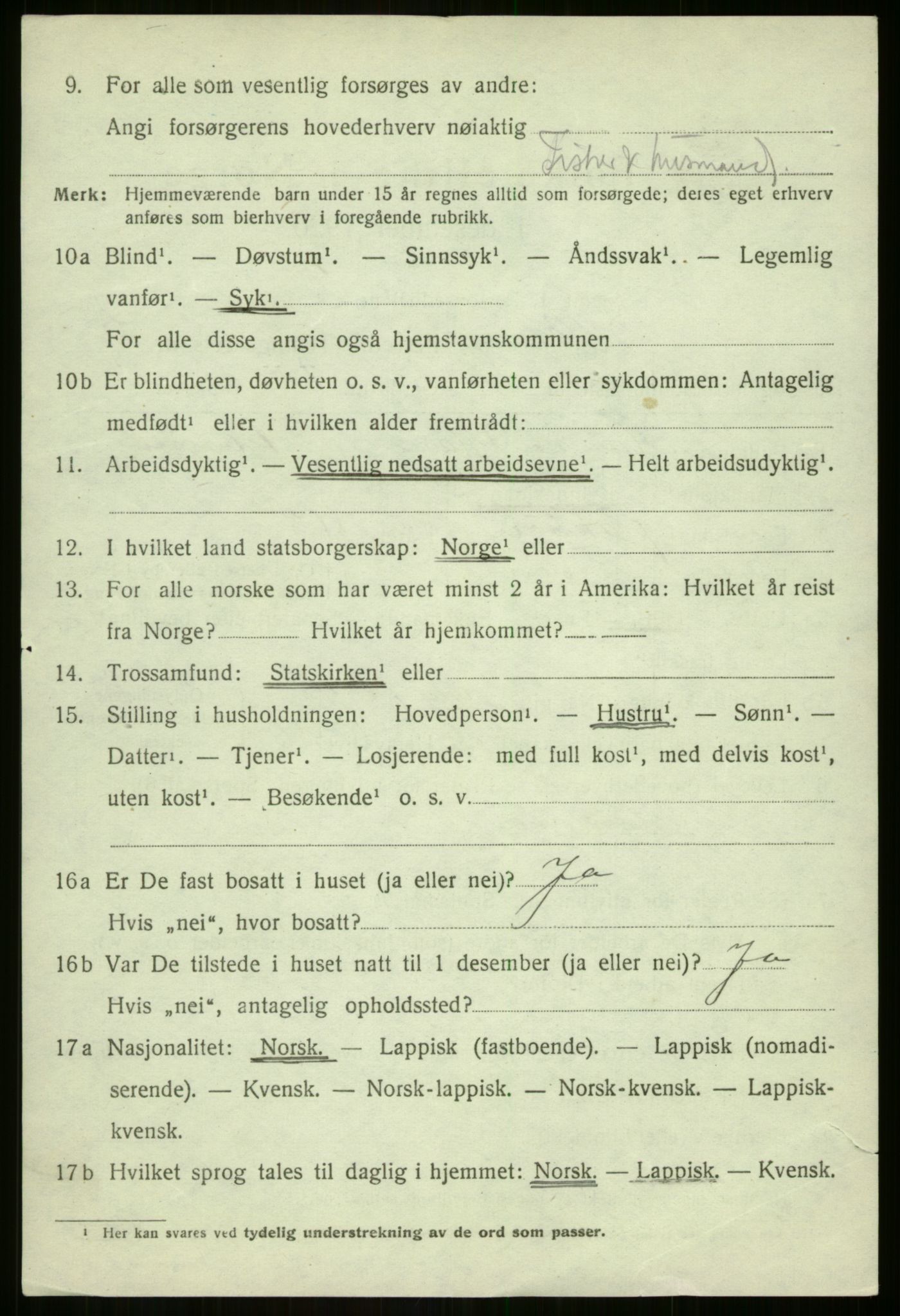 SATØ, 1920 census for Berg, 1920, p. 1707