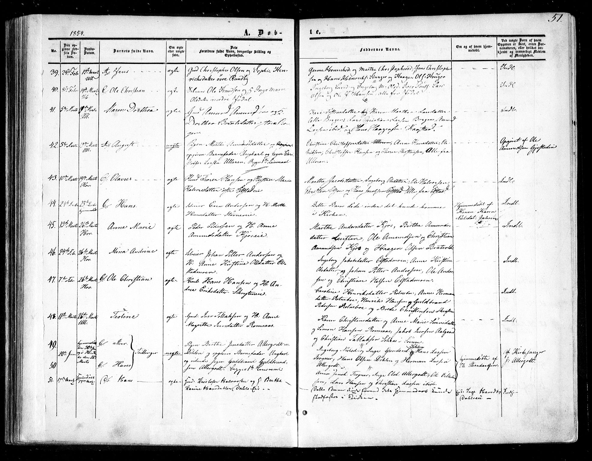 Ullensaker prestekontor Kirkebøker, SAO/A-10236a/F/Fa/L0015.a: Parish register (official) no. I 15A, 1851-1862, p. 51