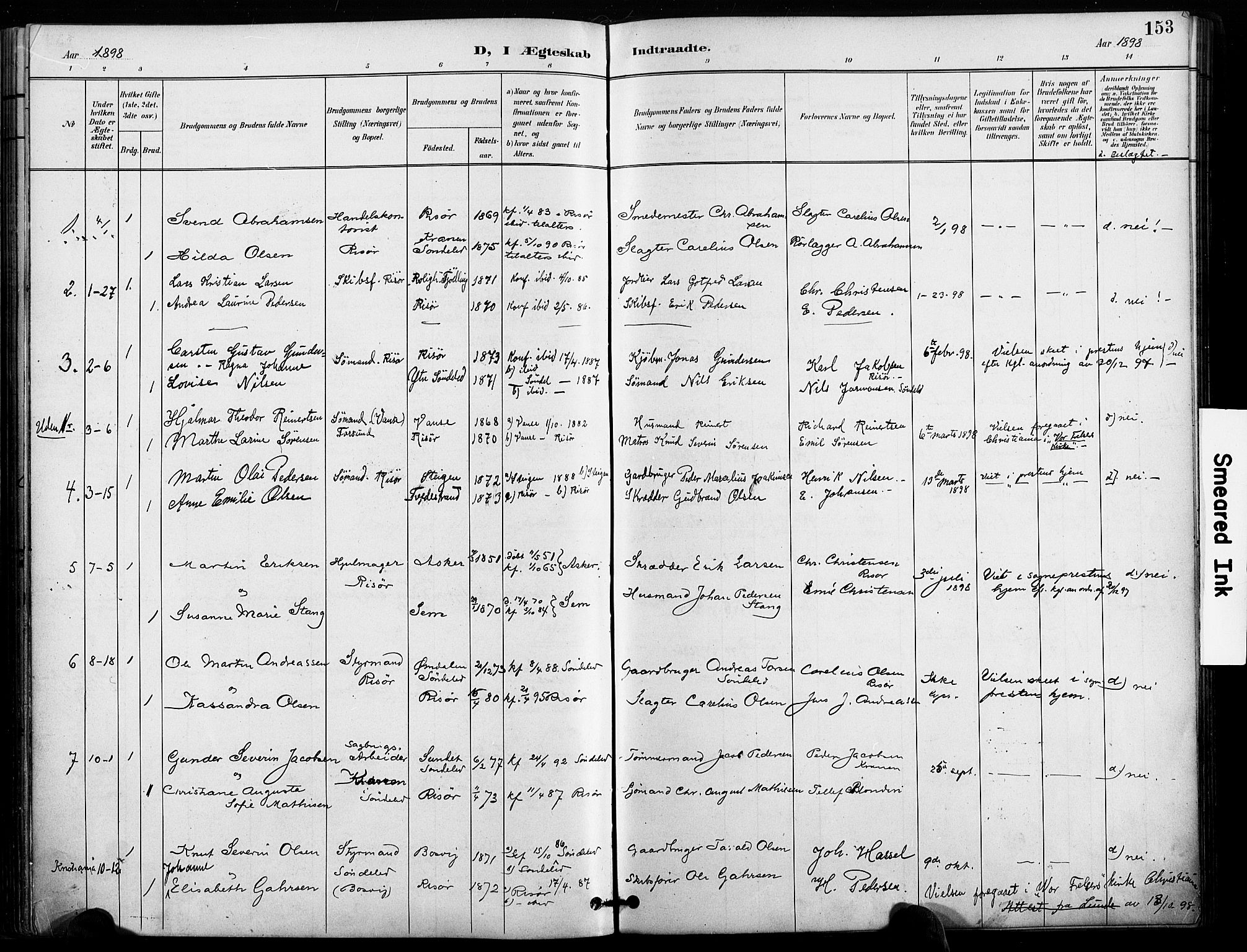 Risør sokneprestkontor, SAK/1111-0035/F/Fa/L0010: Parish register (official) no. A 10, 1896-1906, p. 153