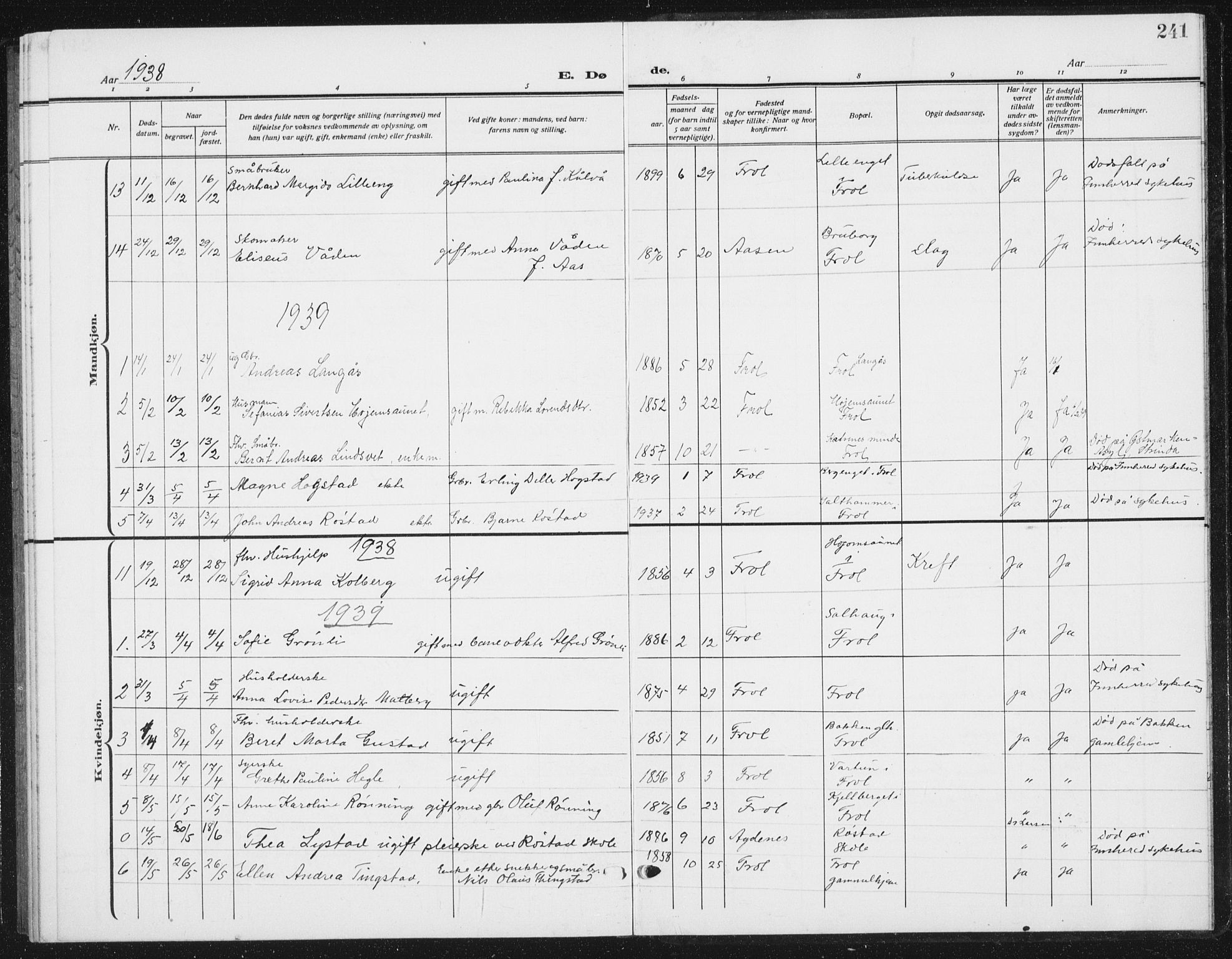 Ministerialprotokoller, klokkerbøker og fødselsregistre - Nord-Trøndelag, SAT/A-1458/721/L0209: Parish register (copy) no. 721C02, 1918-1940, p. 241