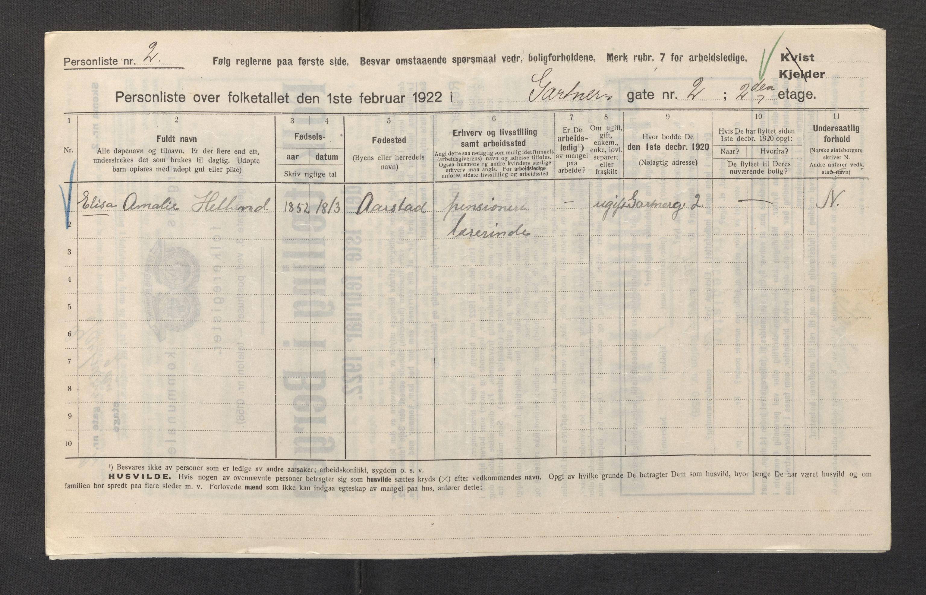 SAB, Municipal Census 1922 for Bergen, 1922, p. 10390