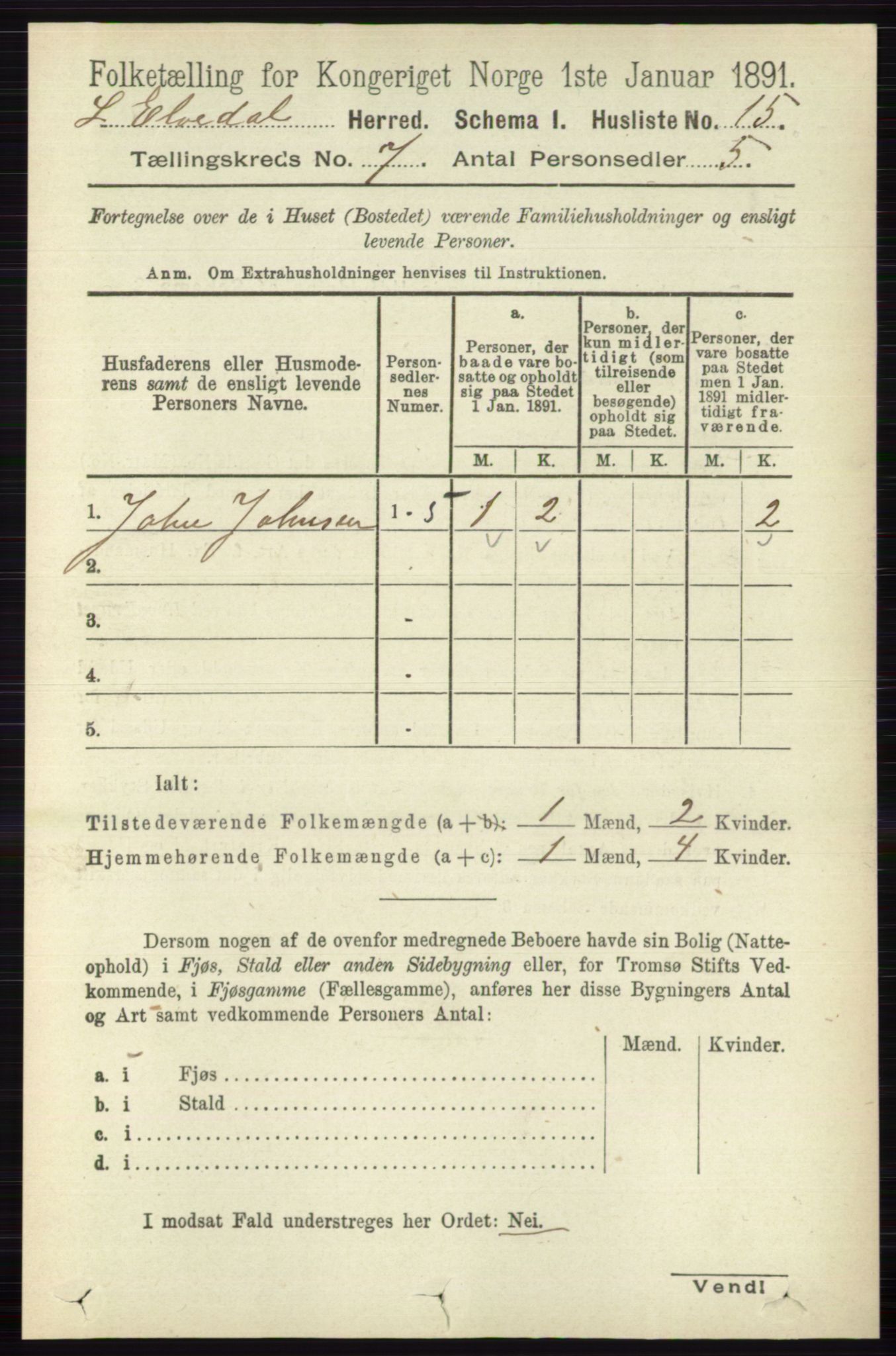 RA, 1891 census for 0438 Lille Elvedalen, 1891, p. 2260