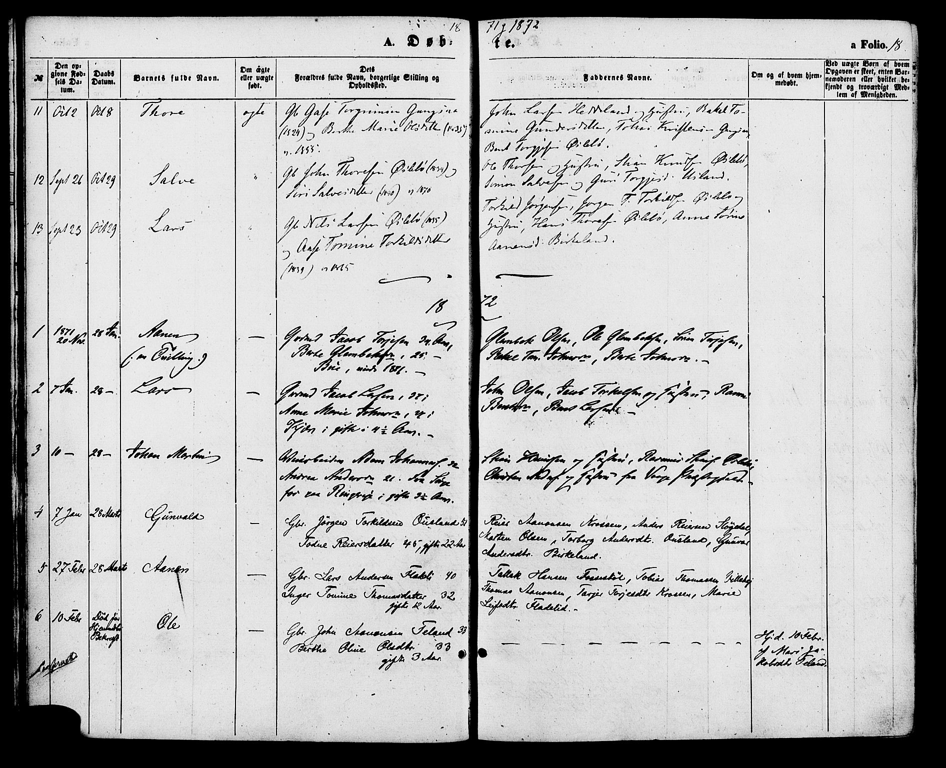 Holum sokneprestkontor, AV/SAK-1111-0022/F/Fa/Fac/L0003: Parish register (official) no. A 3, 1860-1883, p. 18