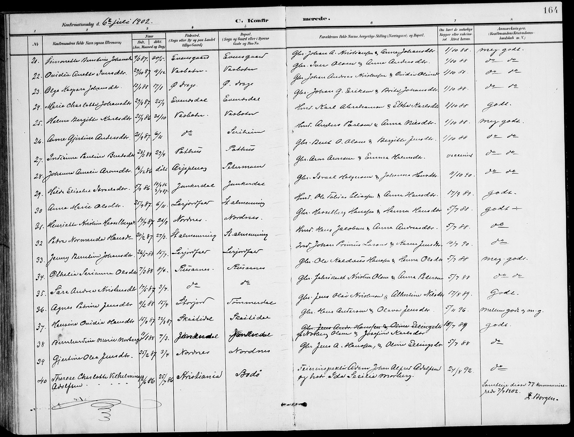 Ministerialprotokoller, klokkerbøker og fødselsregistre - Nordland, AV/SAT-A-1459/847/L0672: Parish register (official) no. 847A12, 1902-1919, p. 164