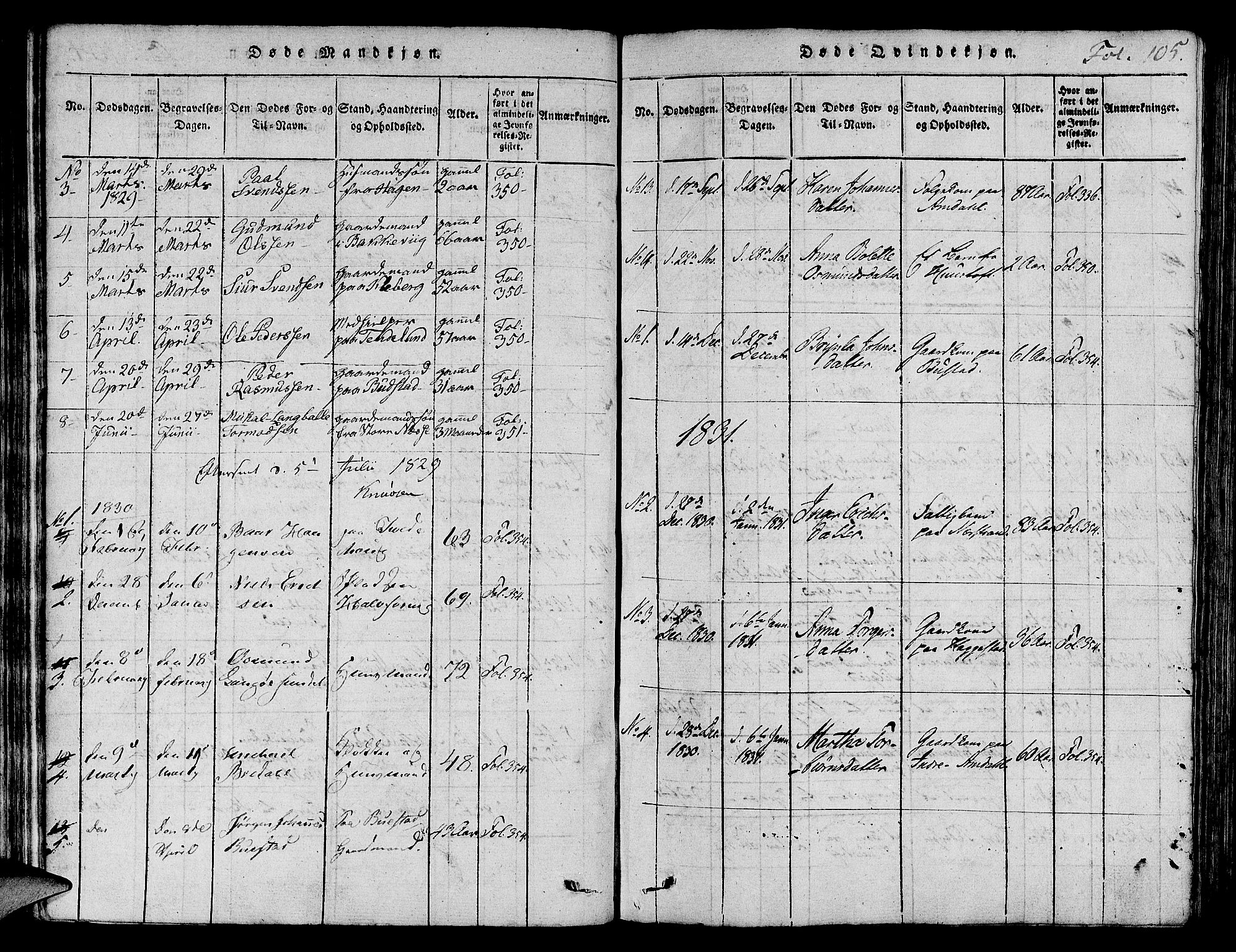 Nedstrand sokneprestkontor, SAST/A-101841/01/IV: Parish register (official) no. A 6, 1816-1838, p. 105