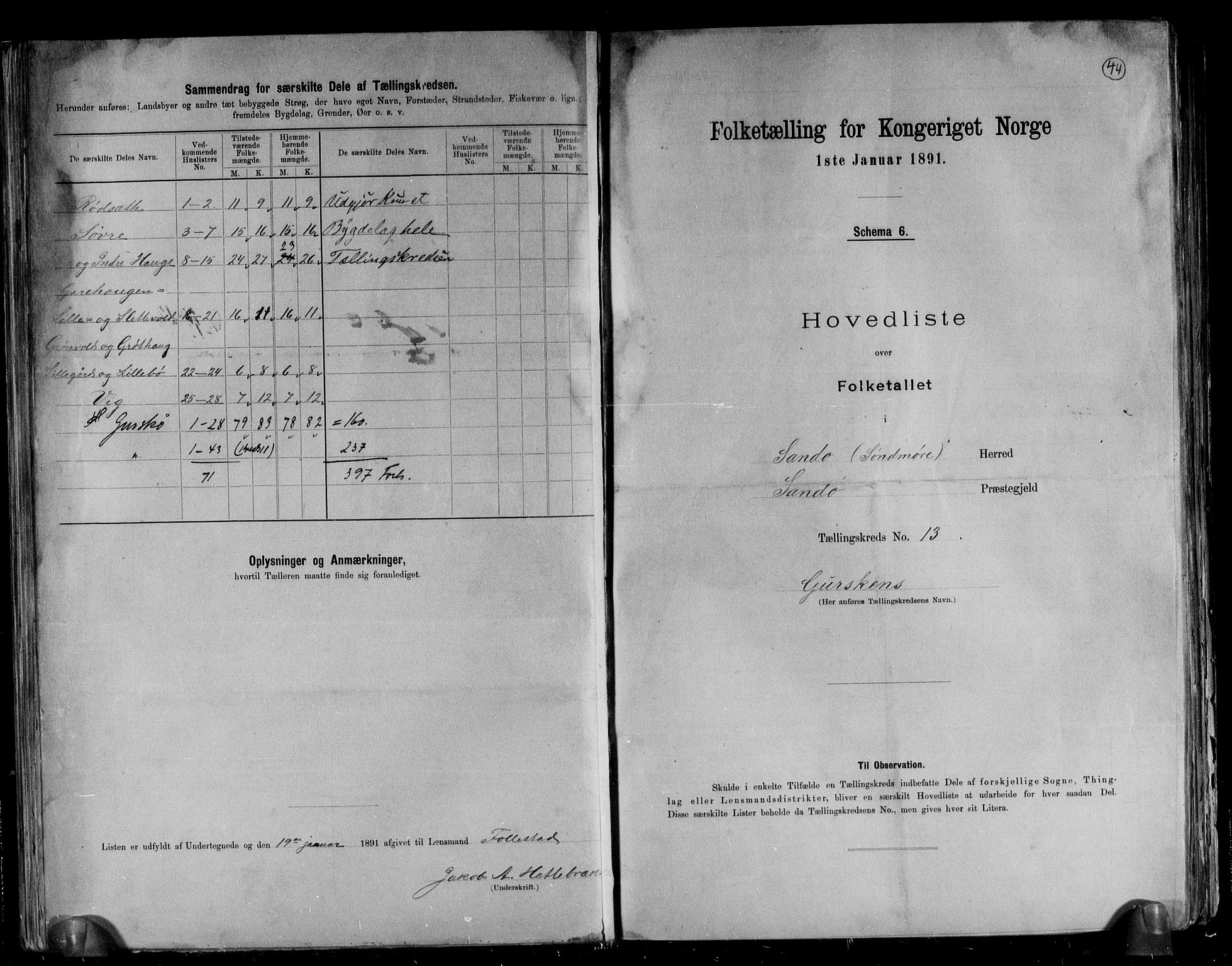 RA, 1891 census for 1514 Sande, 1891, p. 26