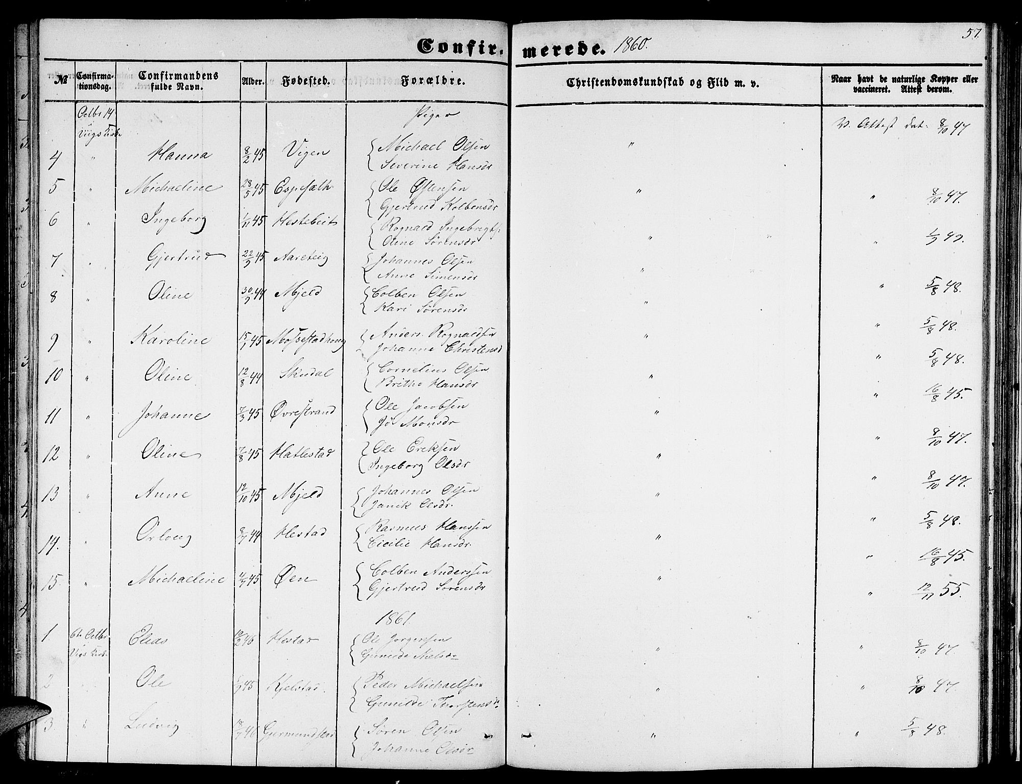 Gaular sokneprestembete, AV/SAB-A-80001/H/Hab: Parish register (copy) no. C 1, 1853-1877, p. 57