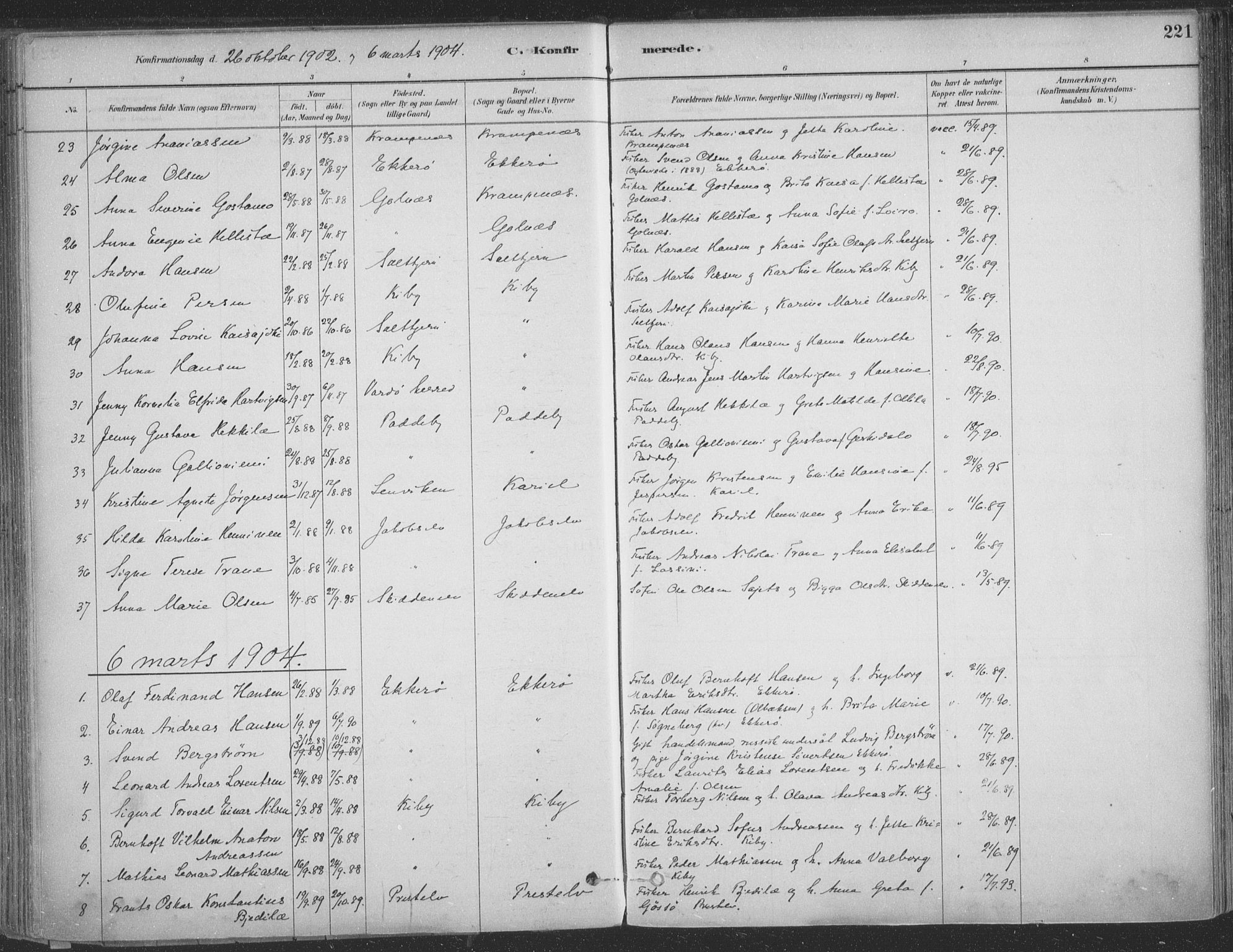 Vadsø sokneprestkontor, SATØ/S-1325/H/Ha/L0009kirke: Parish register (official) no. 9, 1881-1917, p. 221