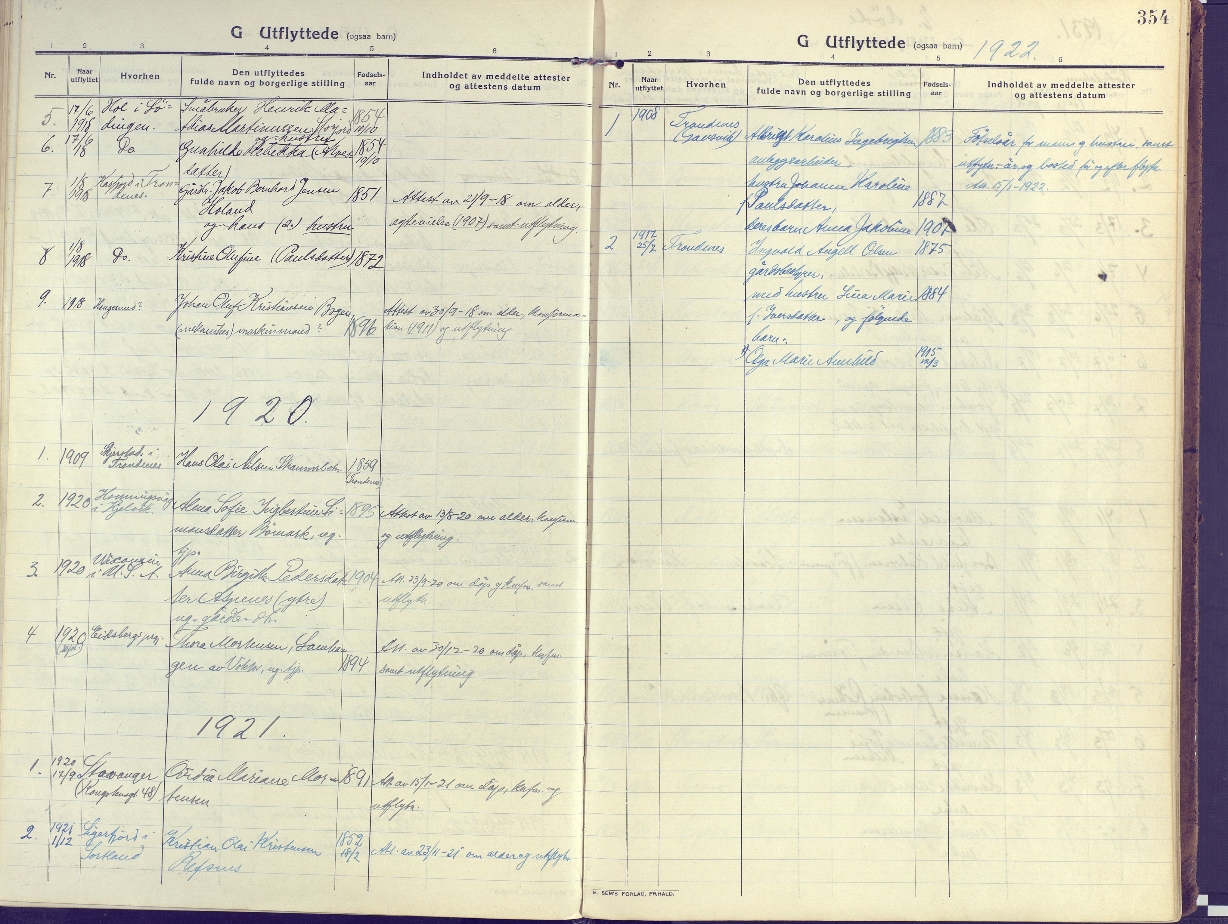 Kvæfjord sokneprestkontor, SATØ/S-1323/G/Ga/Gaa/L0007kirke: Parish register (official) no. 7, 1915-1931, p. 354