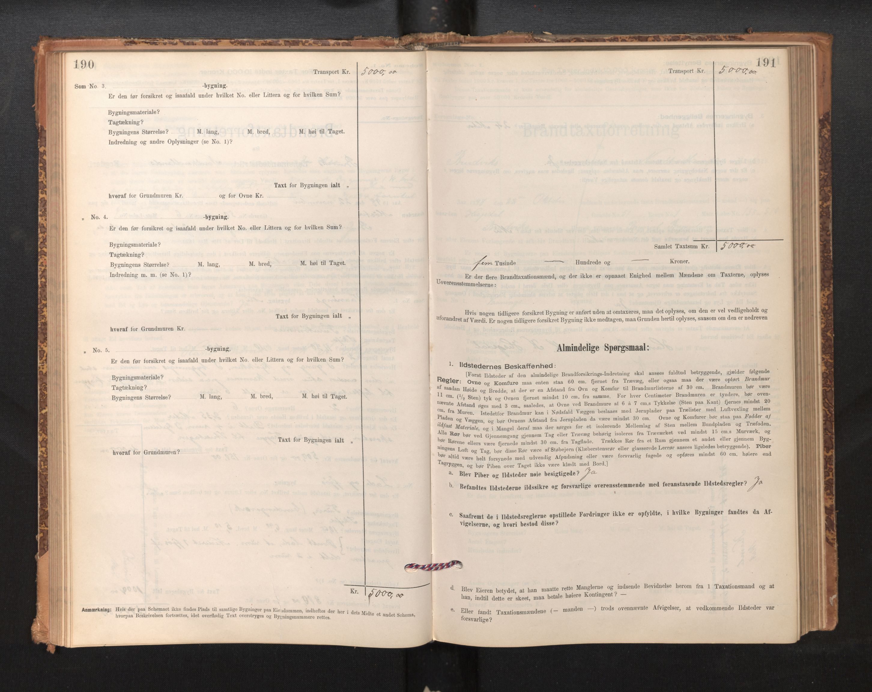 Lensmannen i Bruvik, SAB/A-31301/0012/L0006: Branntakstprotokoll, skjematakst, 1894-1906, p. 190-191