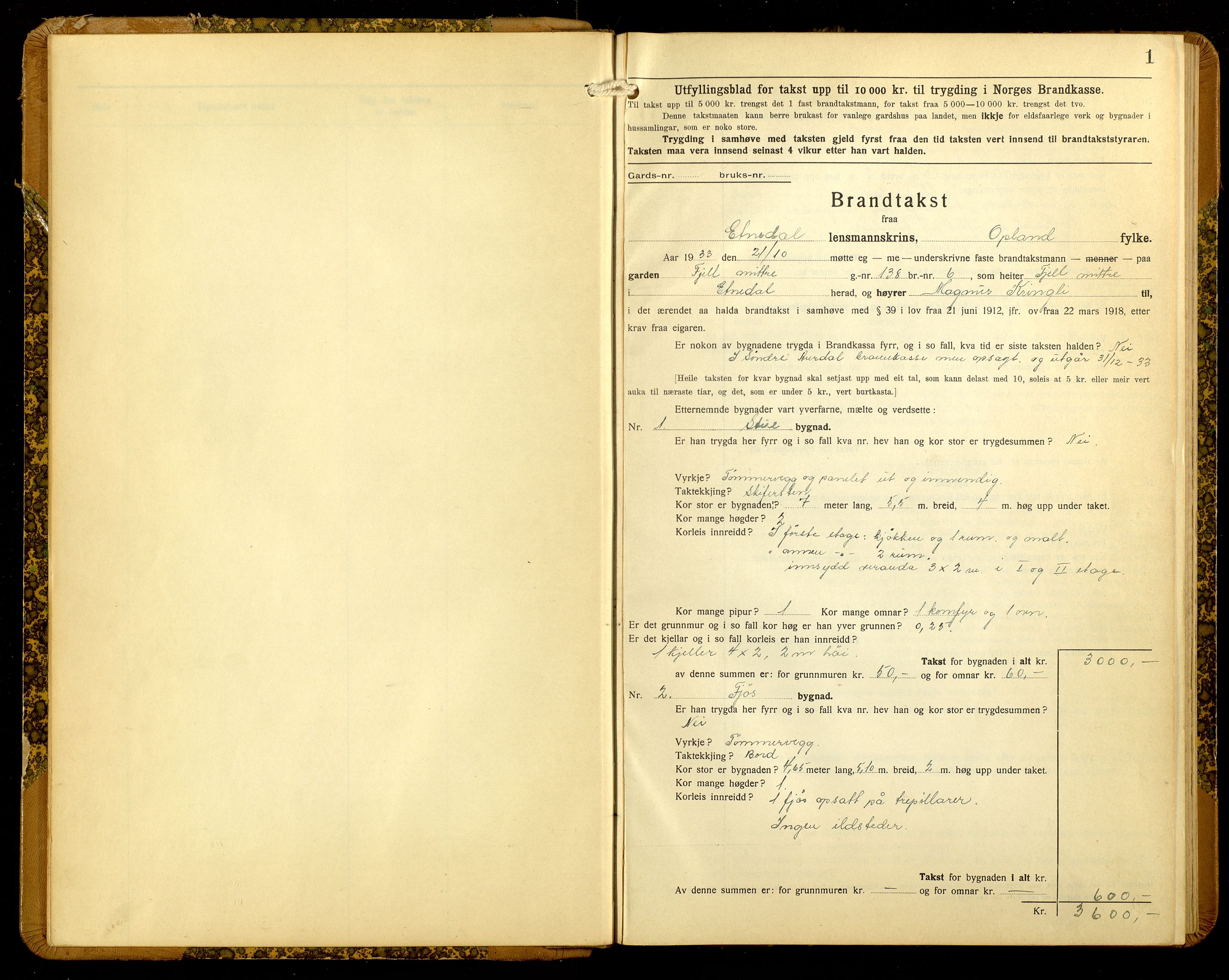 Norges Brannkasse, Etnedal, AV/SAH-NBRANE-055/F/L0004: Branntakstprotokoll, 1933-1939