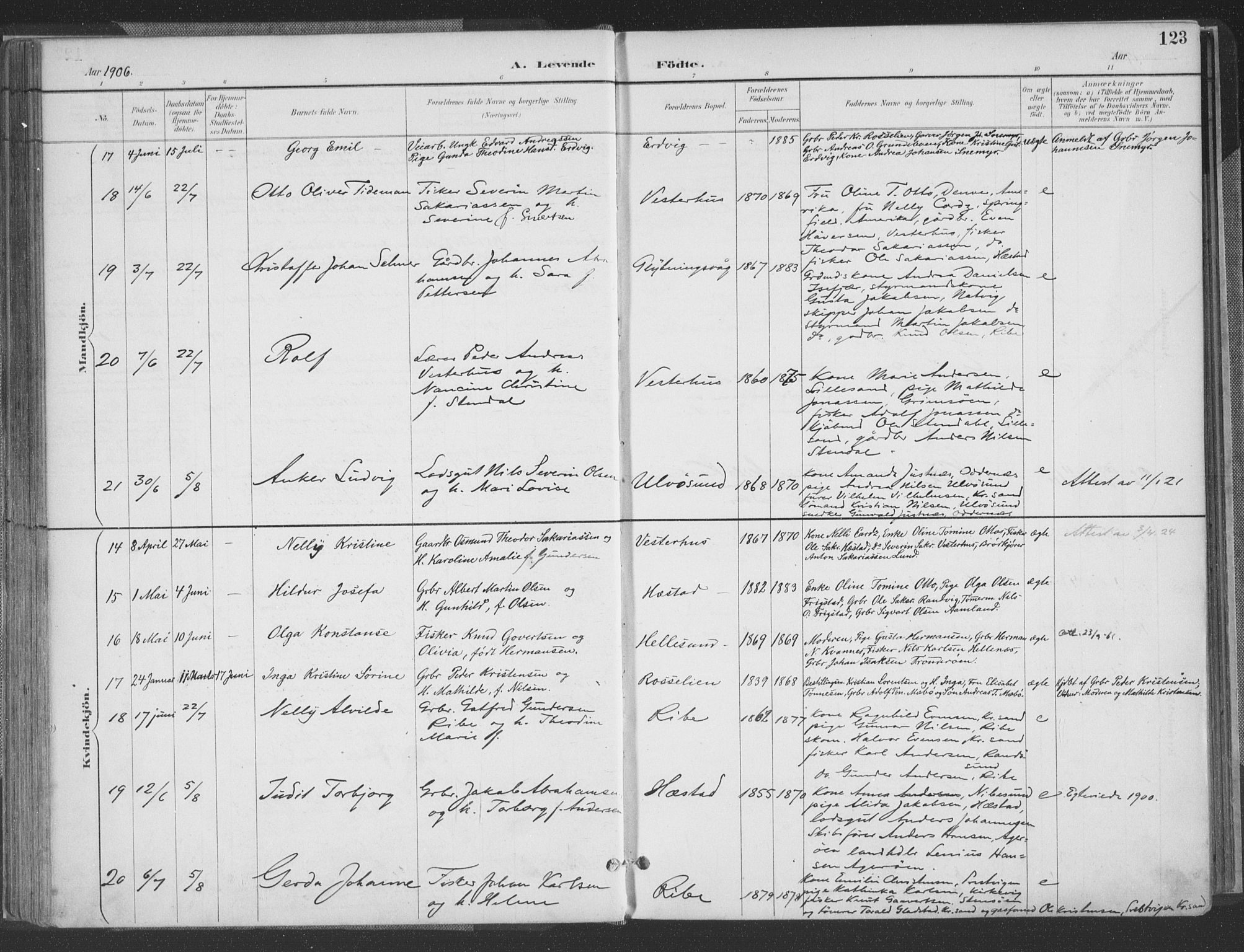 Høvåg sokneprestkontor, AV/SAK-1111-0025/F/Fa/L0006: Parish register (official) no. A 6, 1894-1923, p. 123