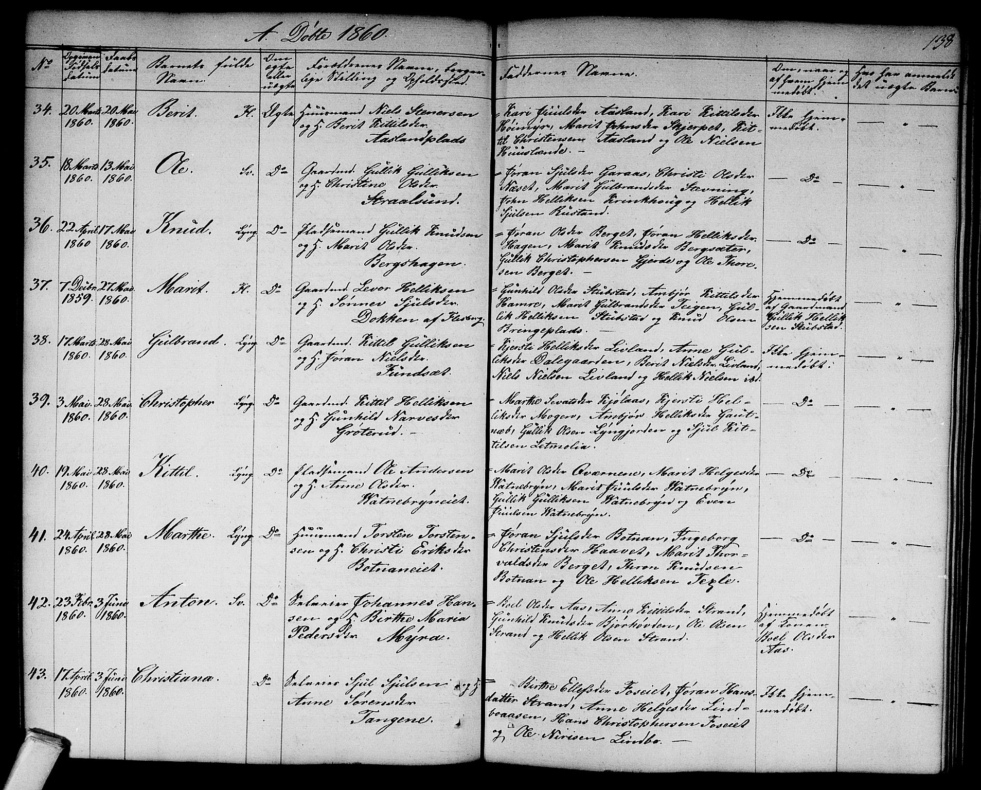 Flesberg kirkebøker, AV/SAKO-A-18/G/Ga/L0002: Parish register (copy) no. I 2, 1834-1860, p. 138