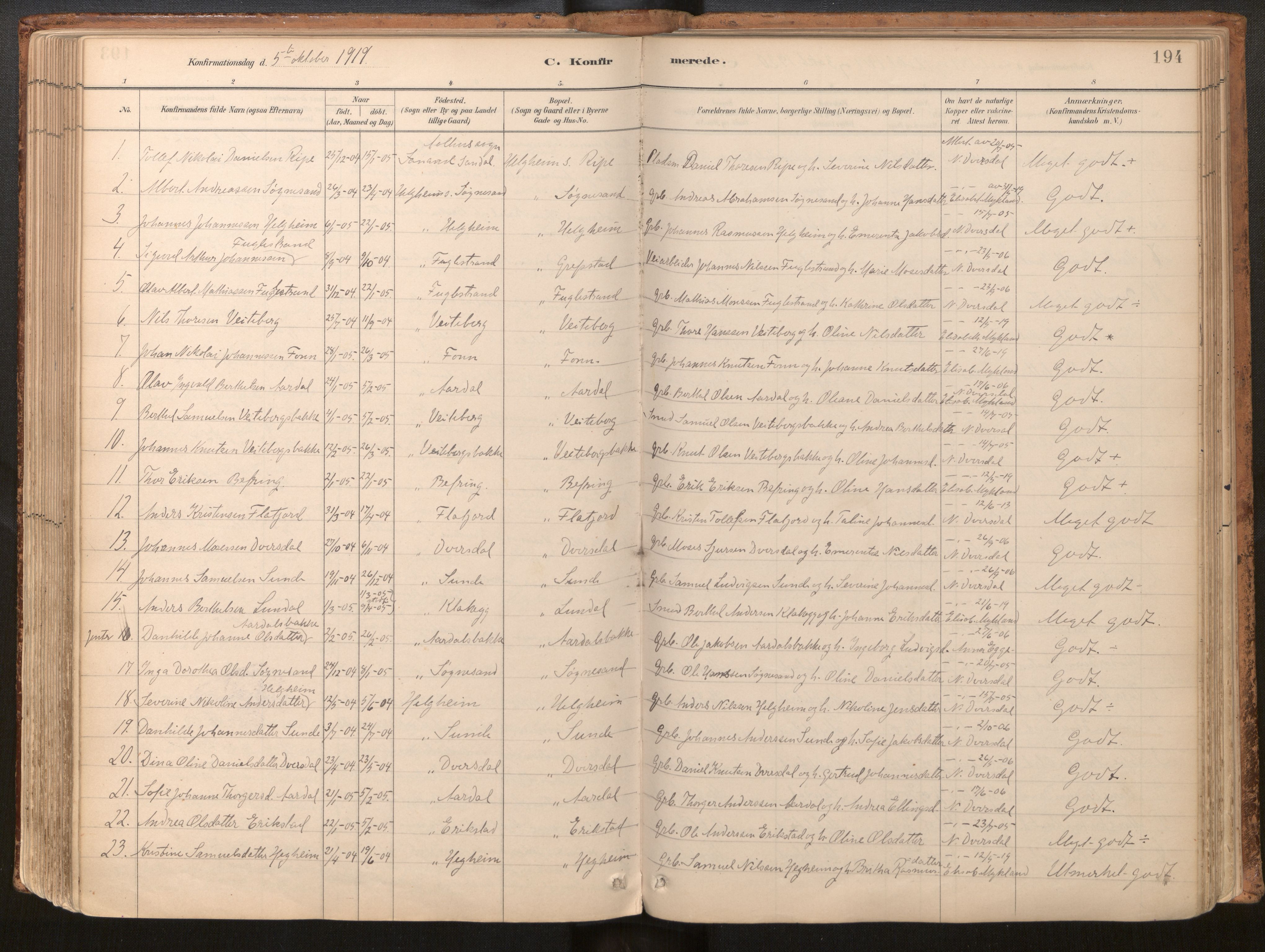 Jølster sokneprestembete, AV/SAB-A-80701/H/Haa/Haac/L0001: Parish register (official) no. C 1, 1882-1928, p. 194