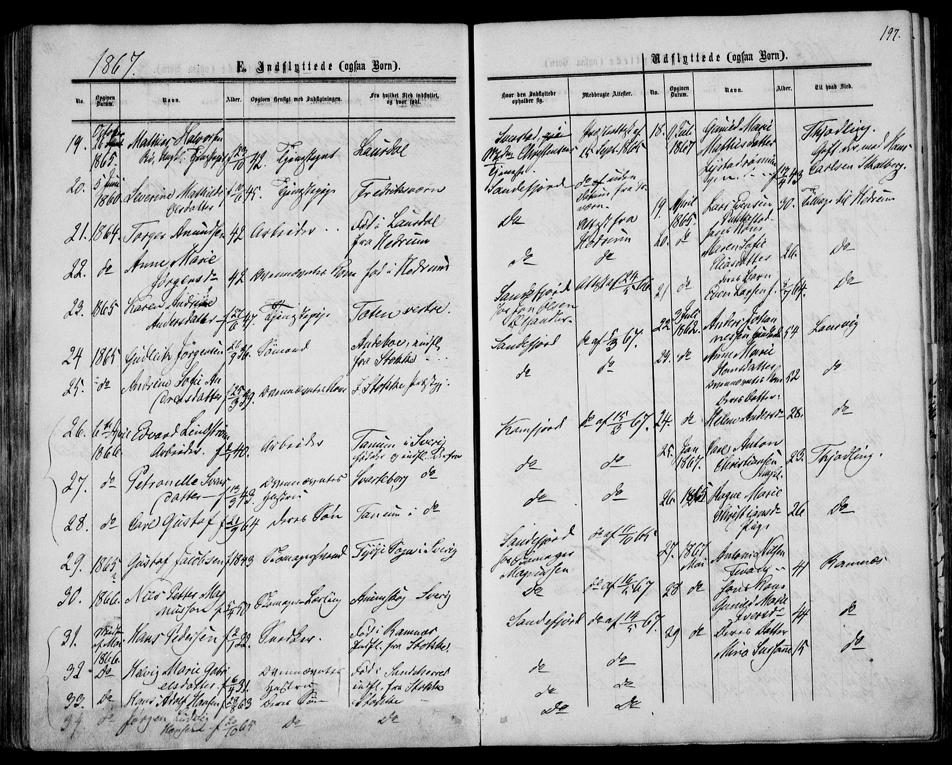 Sandar kirkebøker, AV/SAKO-A-243/F/Fa/L0009: Parish register (official) no. 9, 1862-1871, p. 197