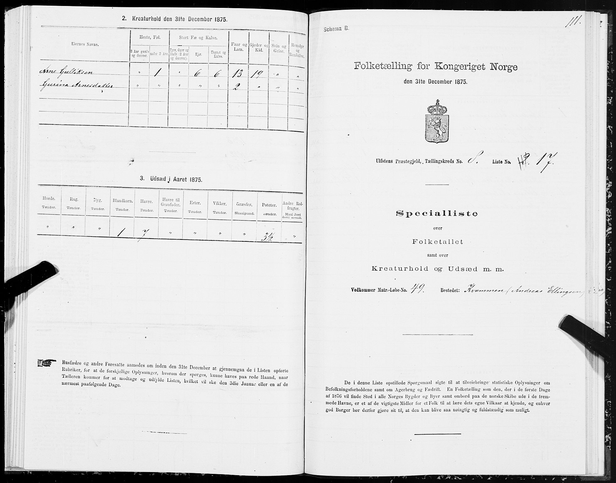 SAT, 1875 census for 1516P Ulstein, 1875, p. 3111