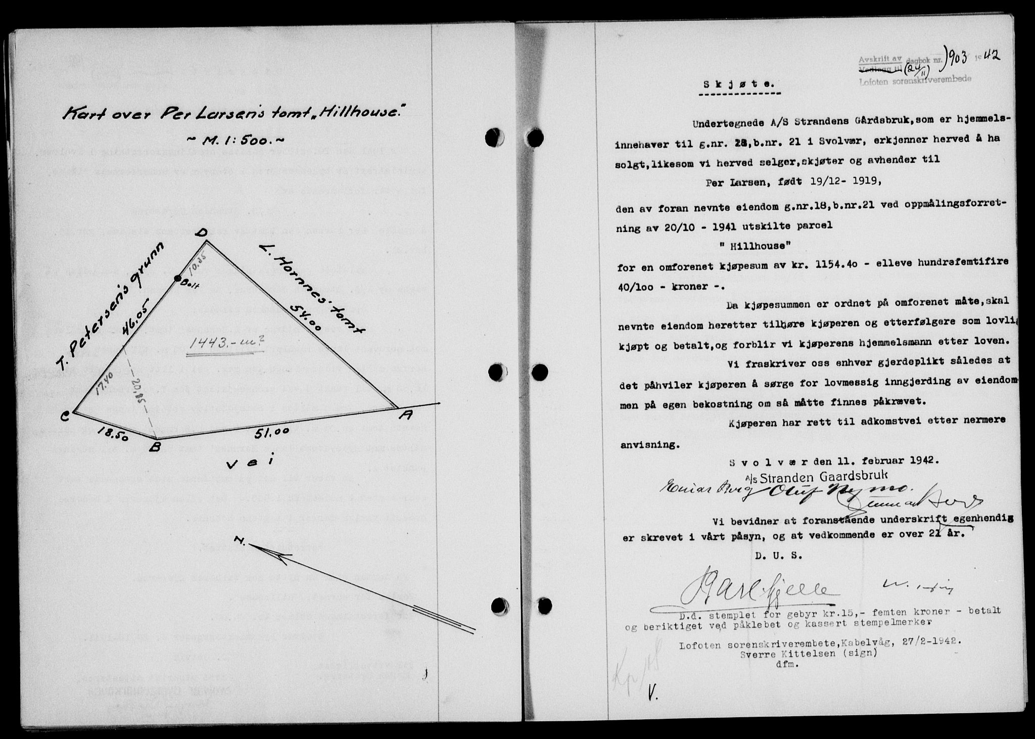 Lofoten sorenskriveri, SAT/A-0017/1/2/2C/L0010a: Mortgage book no. 10a, 1942-1943, Diary no: : 1903/1942