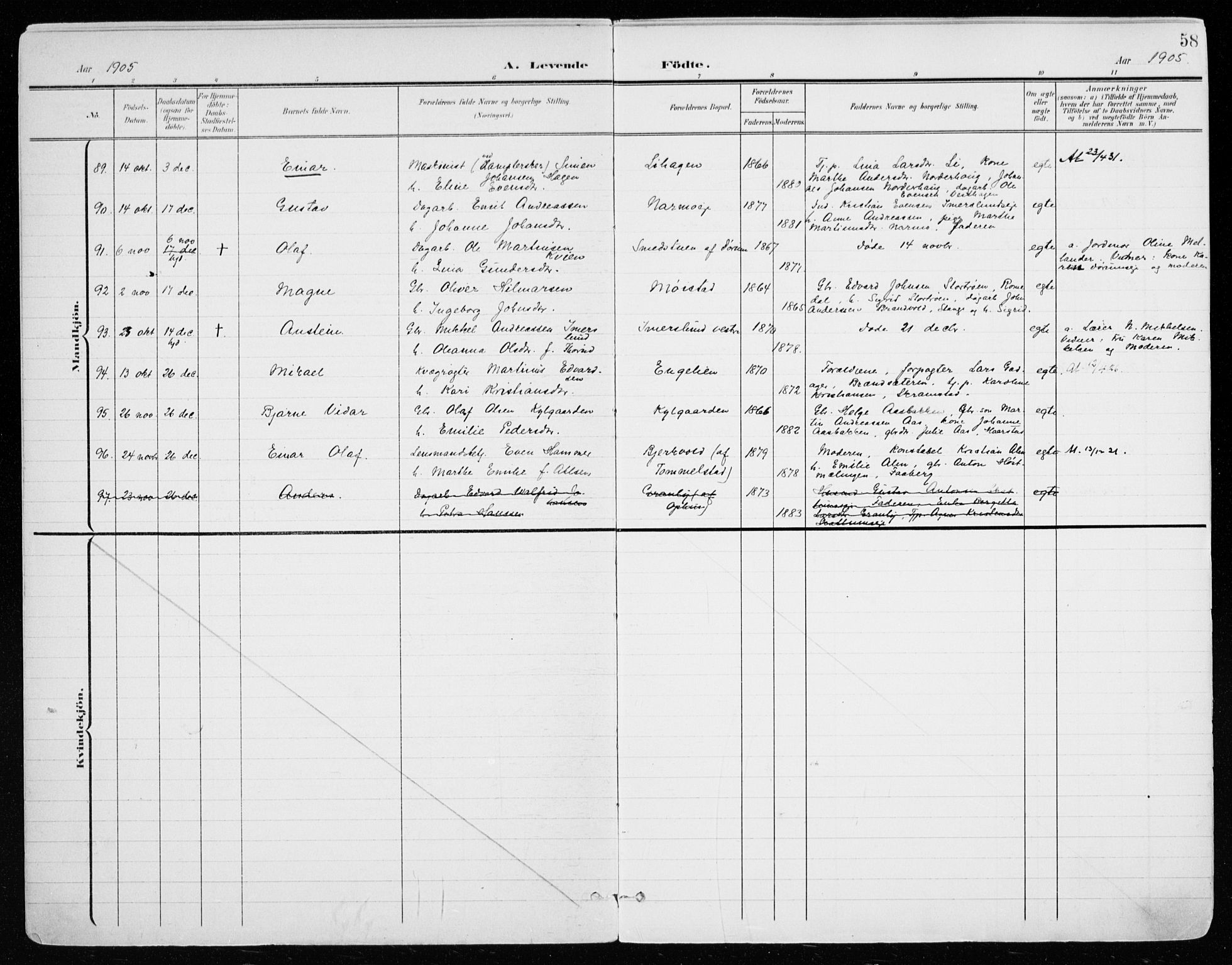 Vang prestekontor, Hedmark, AV/SAH-PREST-008/H/Ha/Haa/L0021: Parish register (official) no. 21, 1902-1917, p. 58