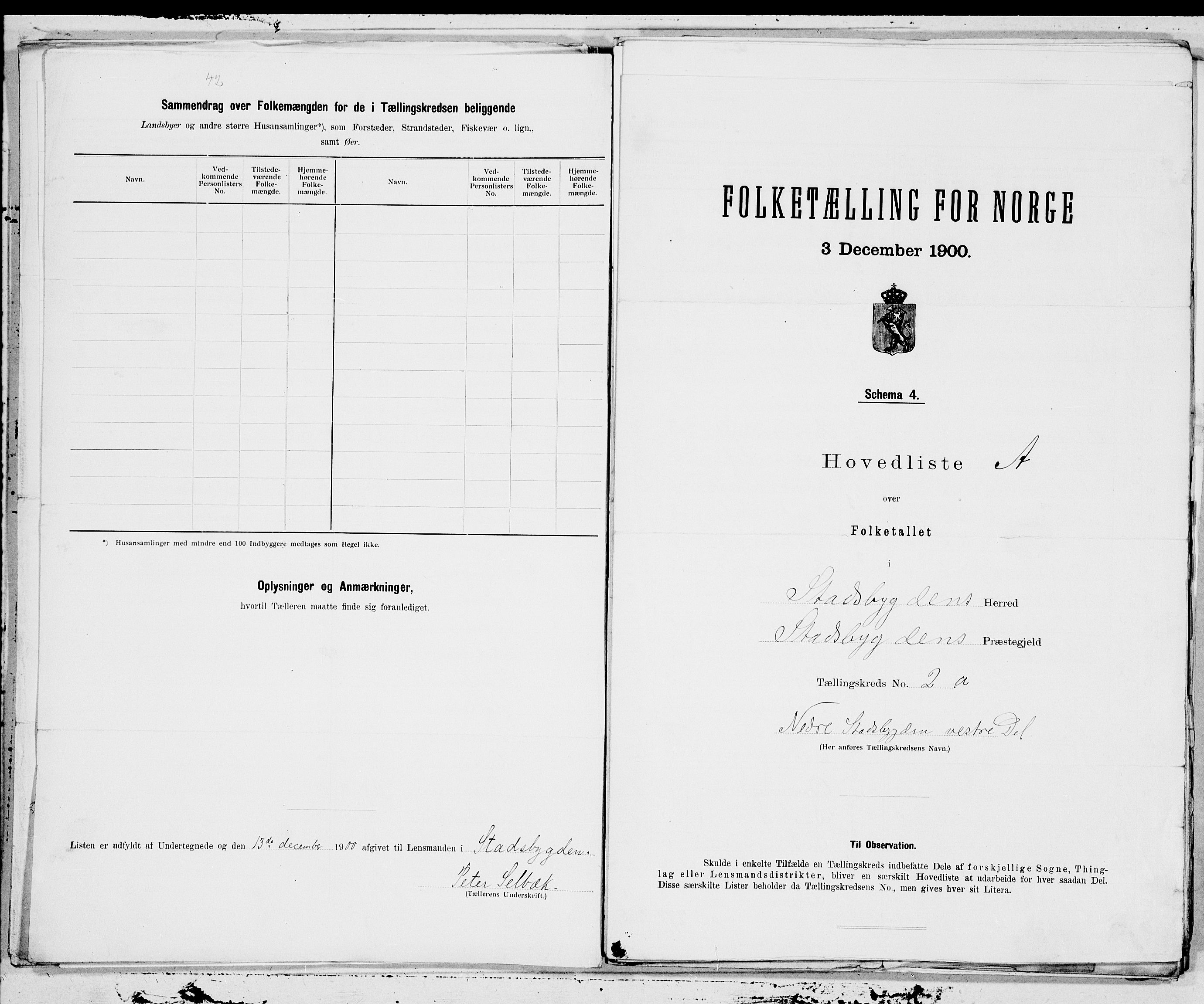 SAT, 1900 census for Stadsbygd, 1900, p. 4