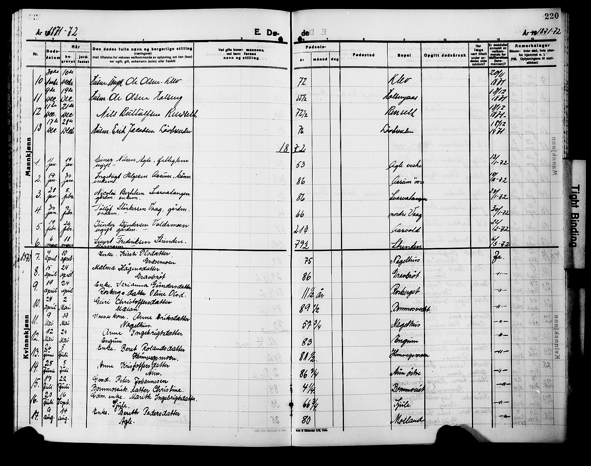 Ministerialprotokoller, klokkerbøker og fødselsregistre - Nord-Trøndelag, AV/SAT-A-1458/749/L0485: Parish register (official) no. 749D01, 1857-1872, p. 220