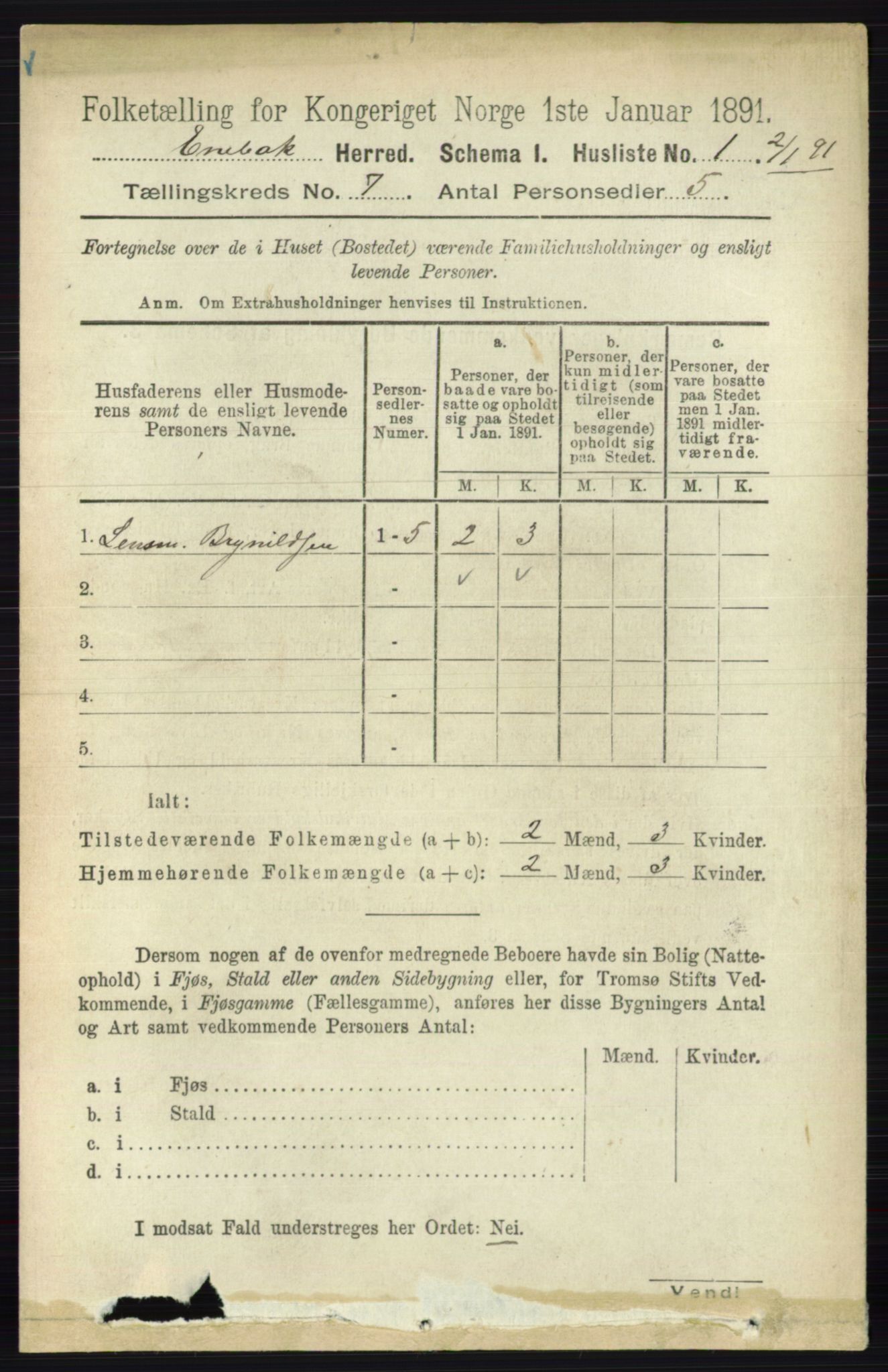 RA, 1891 census for 0229 Enebakk, 1891, p. 3487