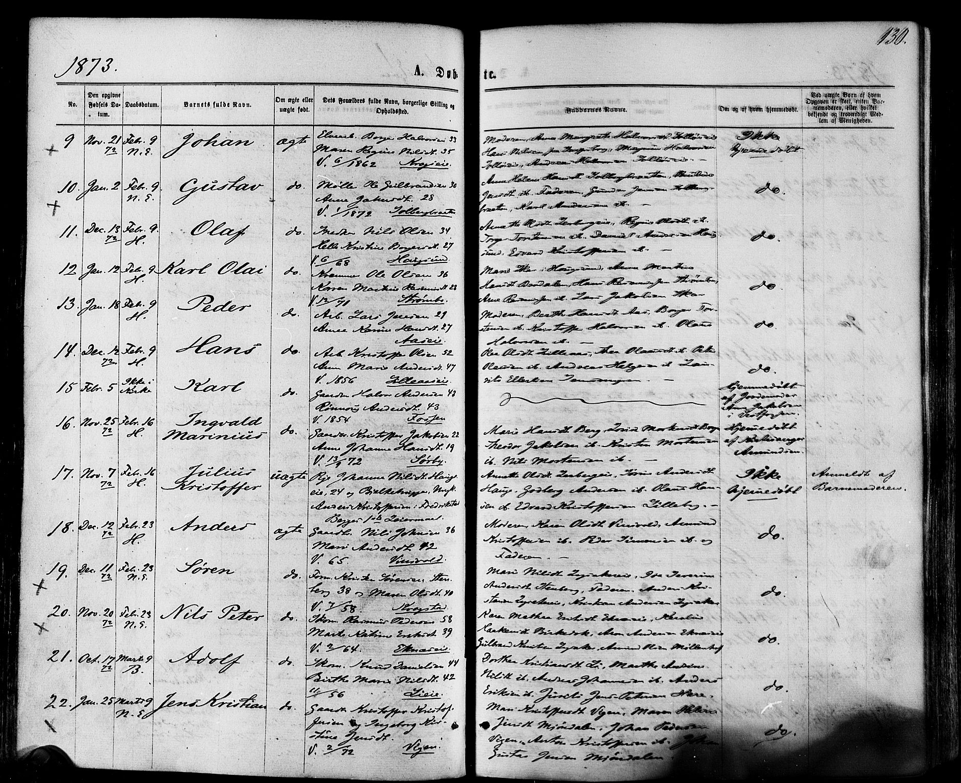 Eiker kirkebøker, SAKO/A-4/F/Fa/L0017: Parish register (official) no. I 17, 1869-1877, p. 130