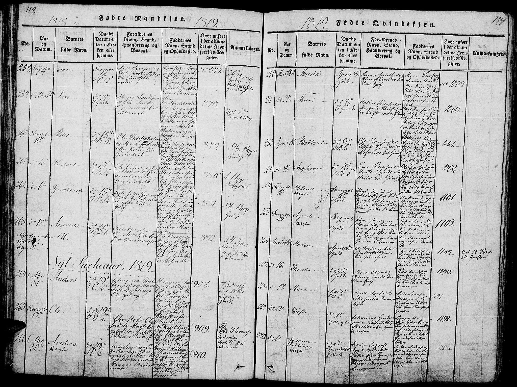 Ringsaker prestekontor, AV/SAH-PREST-014/L/La/L0001: Parish register (copy) no. 1, 1814-1826, p. 118-119