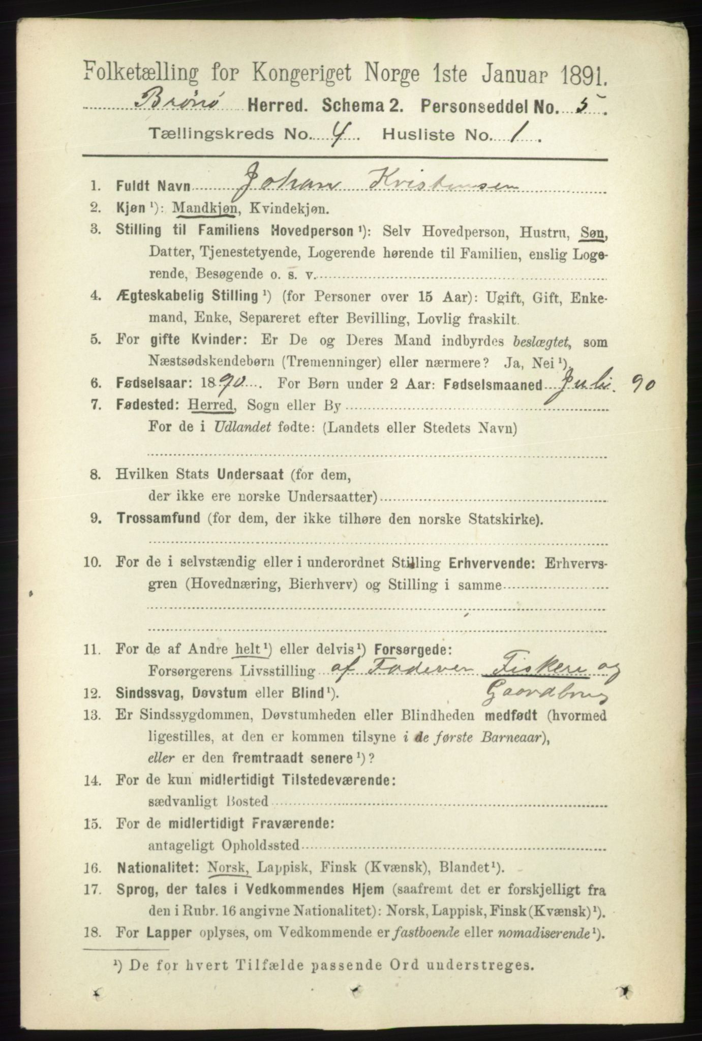 RA, 1891 census for 1814 Brønnøy, 1891, p. 2016