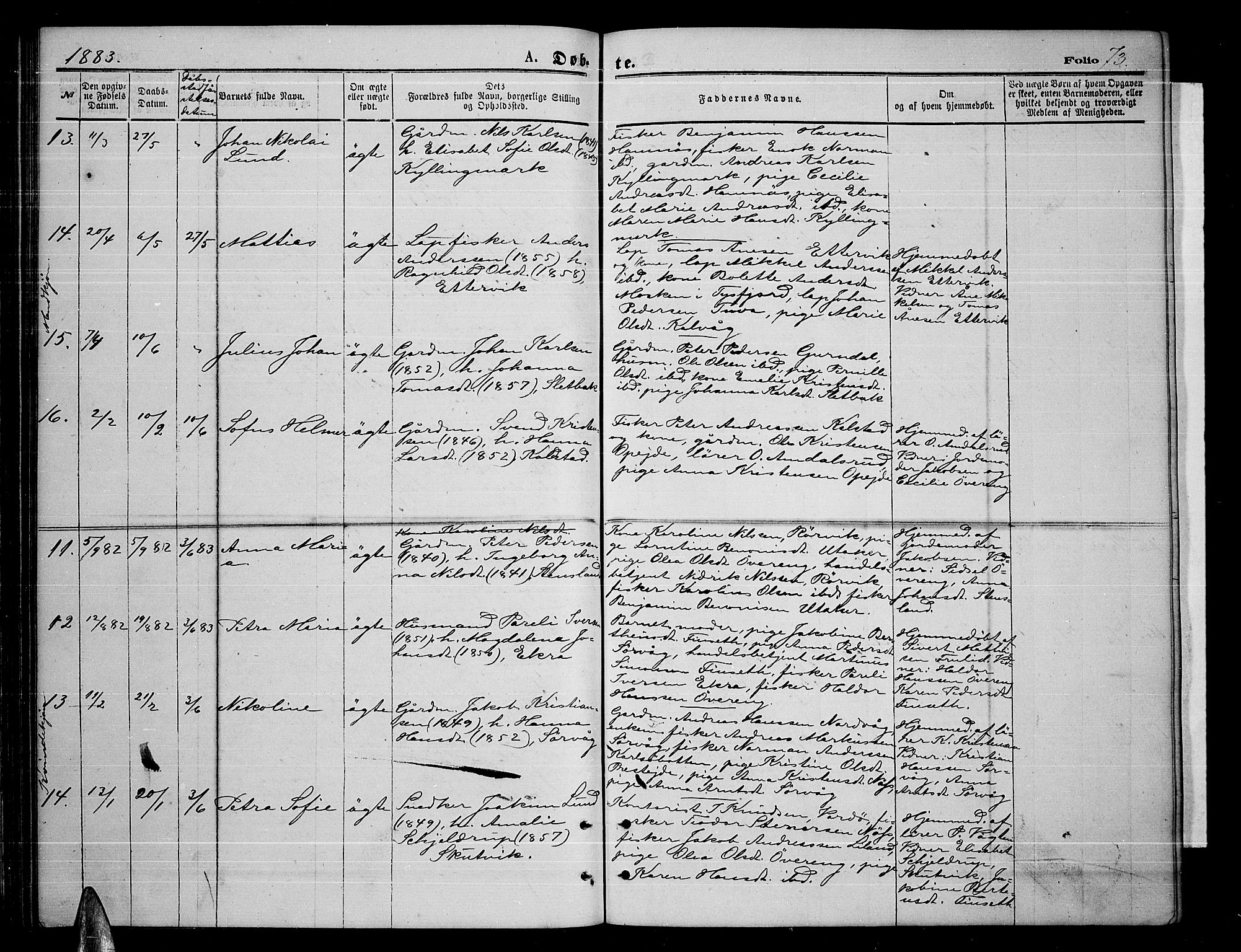 Ministerialprotokoller, klokkerbøker og fødselsregistre - Nordland, SAT/A-1459/859/L0858: Parish register (copy) no. 859C04, 1873-1886, p. 73