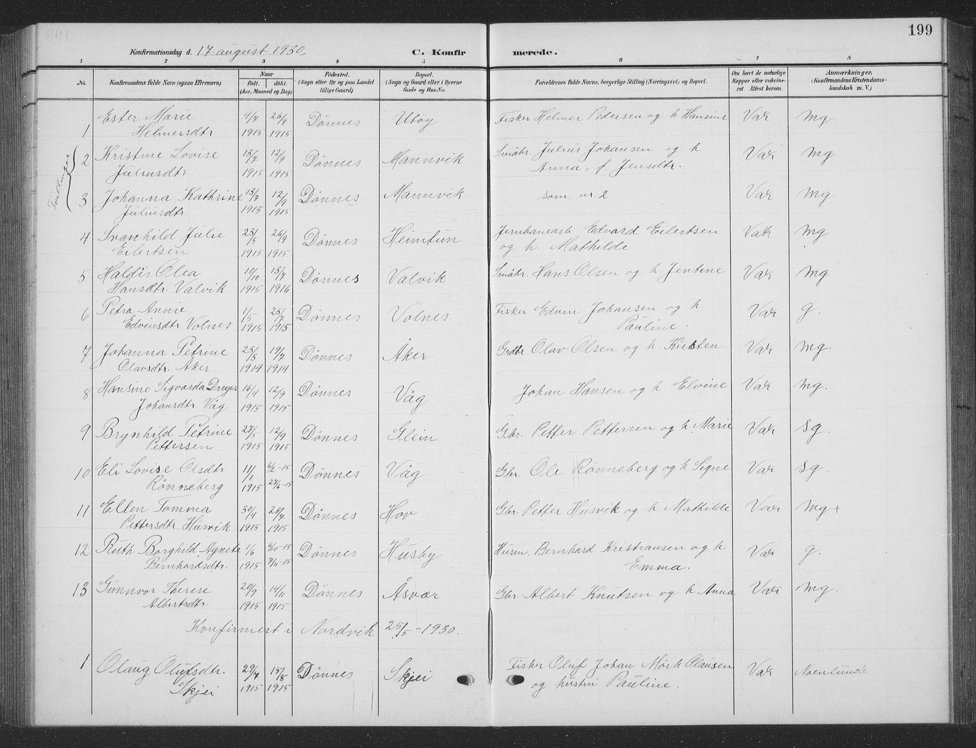 Ministerialprotokoller, klokkerbøker og fødselsregistre - Nordland, AV/SAT-A-1459/835/L0533: Parish register (copy) no. 835C05, 1906-1939, p. 199