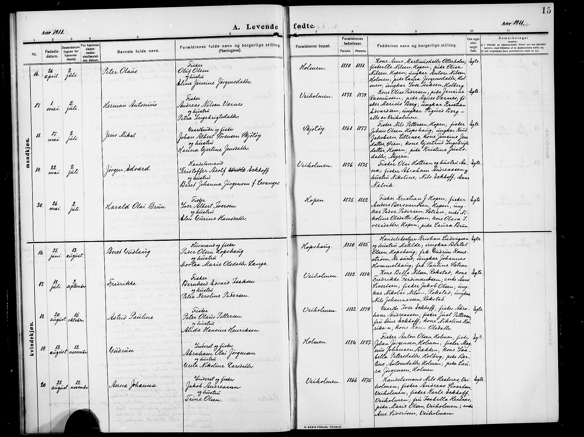 Ministerialprotokoller, klokkerbøker og fødselsregistre - Møre og Romsdal, AV/SAT-A-1454/583/L0956: Parish register (copy) no. 583C01, 1909-1925, p. 15