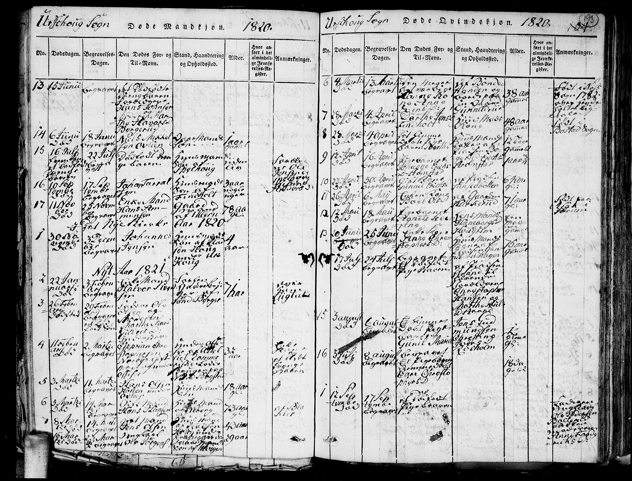 Aurskog prestekontor Kirkebøker, SAO/A-10304a/G/Ga/L0001: Parish register (copy) no. I 1, 1814-1829, p. 193