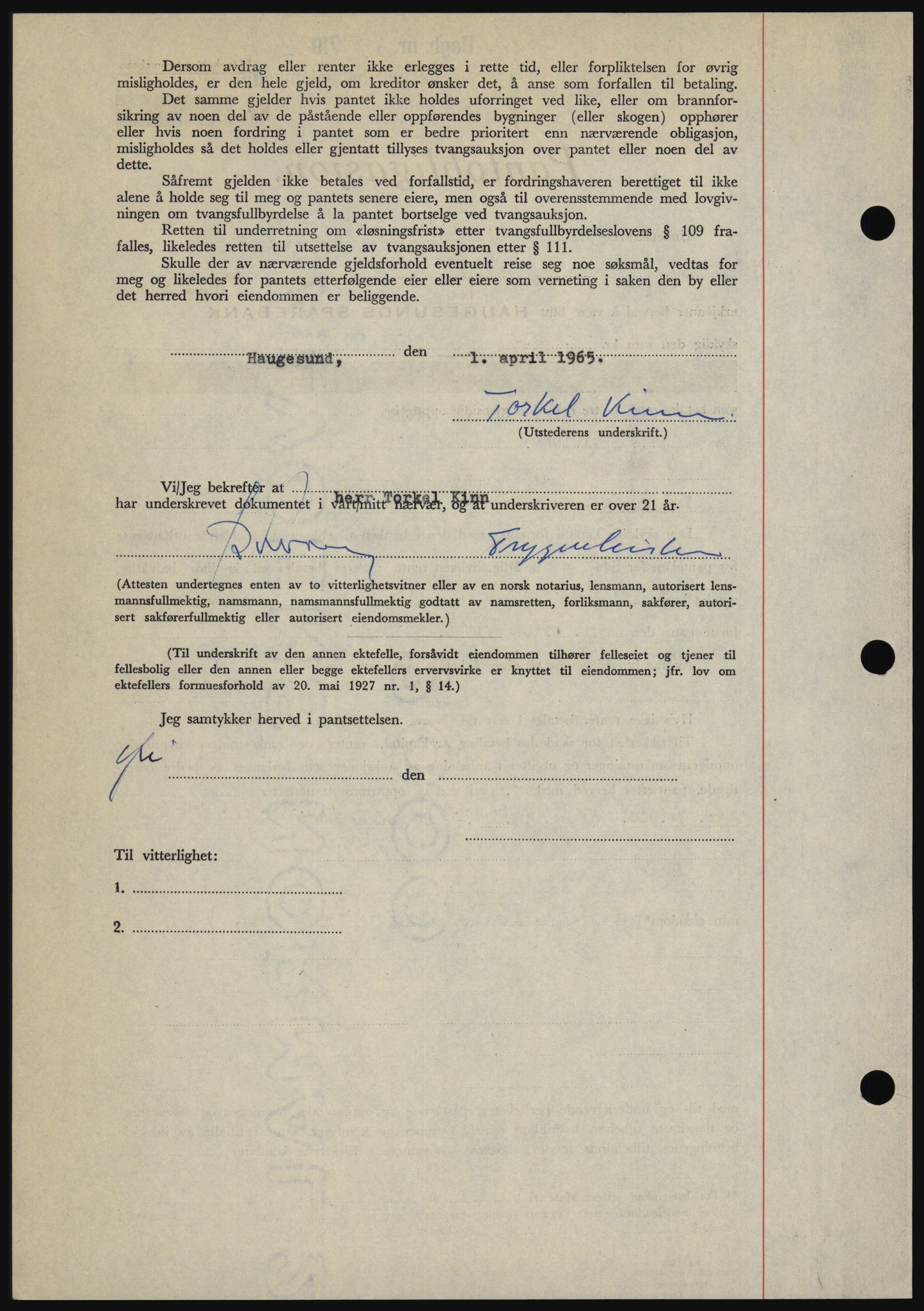 Haugesund tingrett, SAST/A-101415/01/II/IIC/L0053: Mortgage book no. B 53, 1965-1965, Diary no: : 877/1965