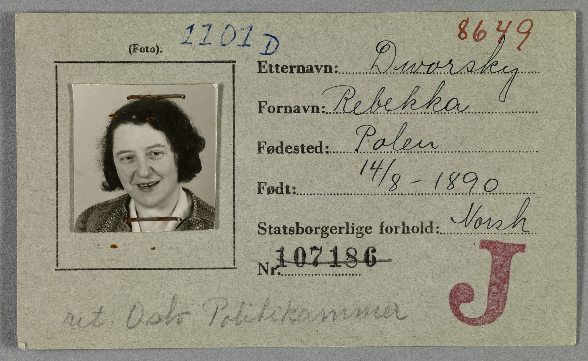 Sosialdepartementet, Våre Falne, RA/S-1708/E/Ee/L0021A: Fotografier av jøder på legitimasjonskort (1941-42), 1941-1942, p. 87