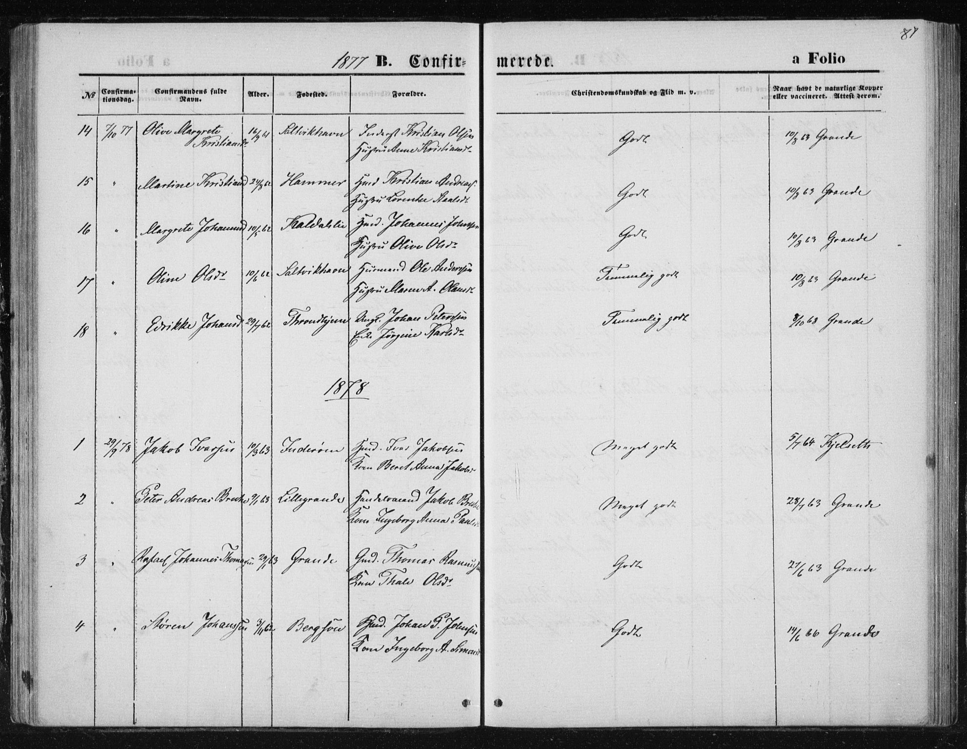 Ministerialprotokoller, klokkerbøker og fødselsregistre - Nord-Trøndelag, SAT/A-1458/733/L0324: Parish register (official) no. 733A03, 1870-1883, p. 87