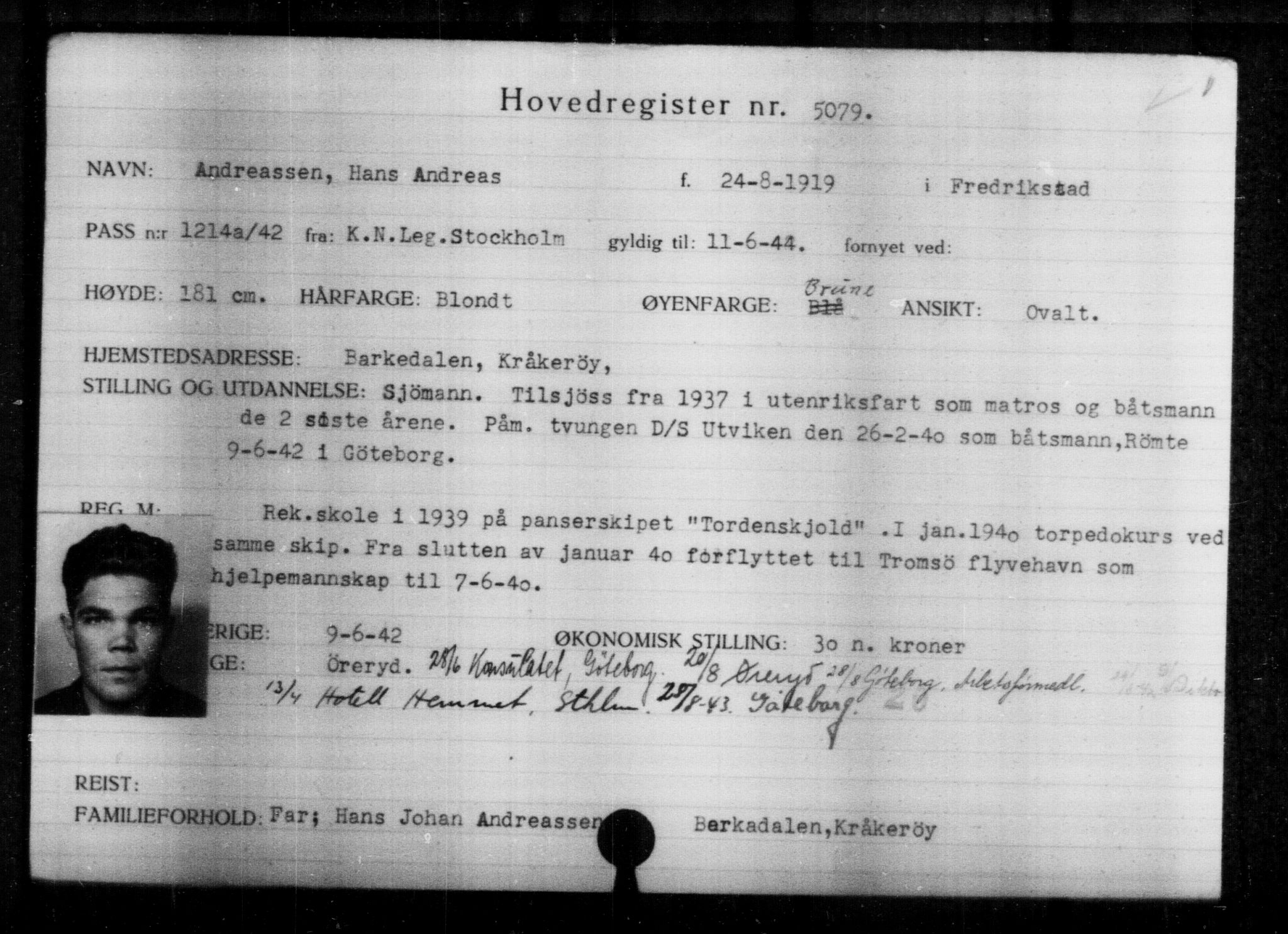 Utenriksstasjonene, Legasjonen i Stockholm, Flyktningkontoret, AV/RA-S-6753/V/Va/L0004: Kjesäterkartoteket, flyktninger med registreringsnr. 3496-6610, 1940-1945, p. 1870