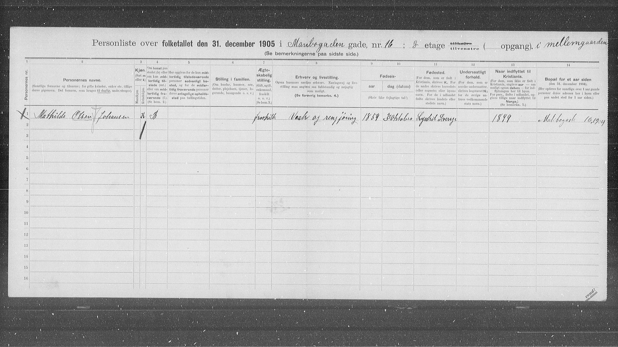 OBA, Municipal Census 1905 for Kristiania, 1905, p. 32995