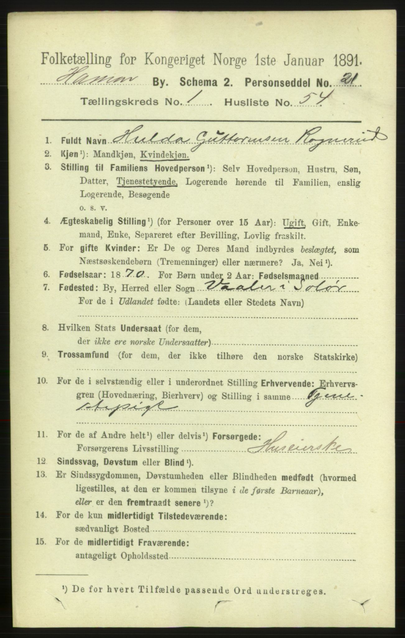 RA, 1891 census for 0401 Hamar, 1891, p. 955