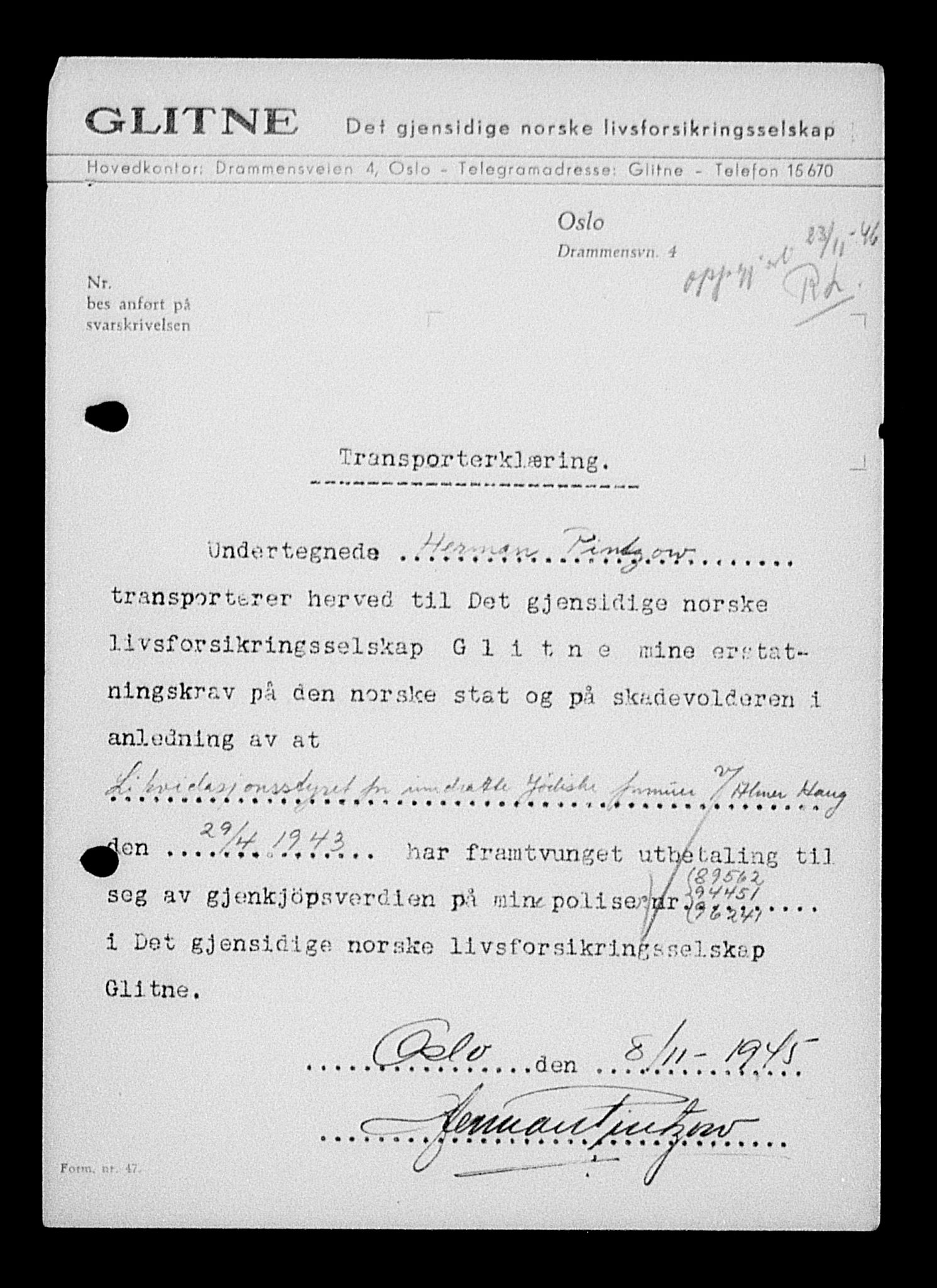 Justisdepartementet, Tilbakeføringskontoret for inndratte formuer, RA/S-1564/H/Hc/Hcc/L0969: --, 1945-1947, p. 312