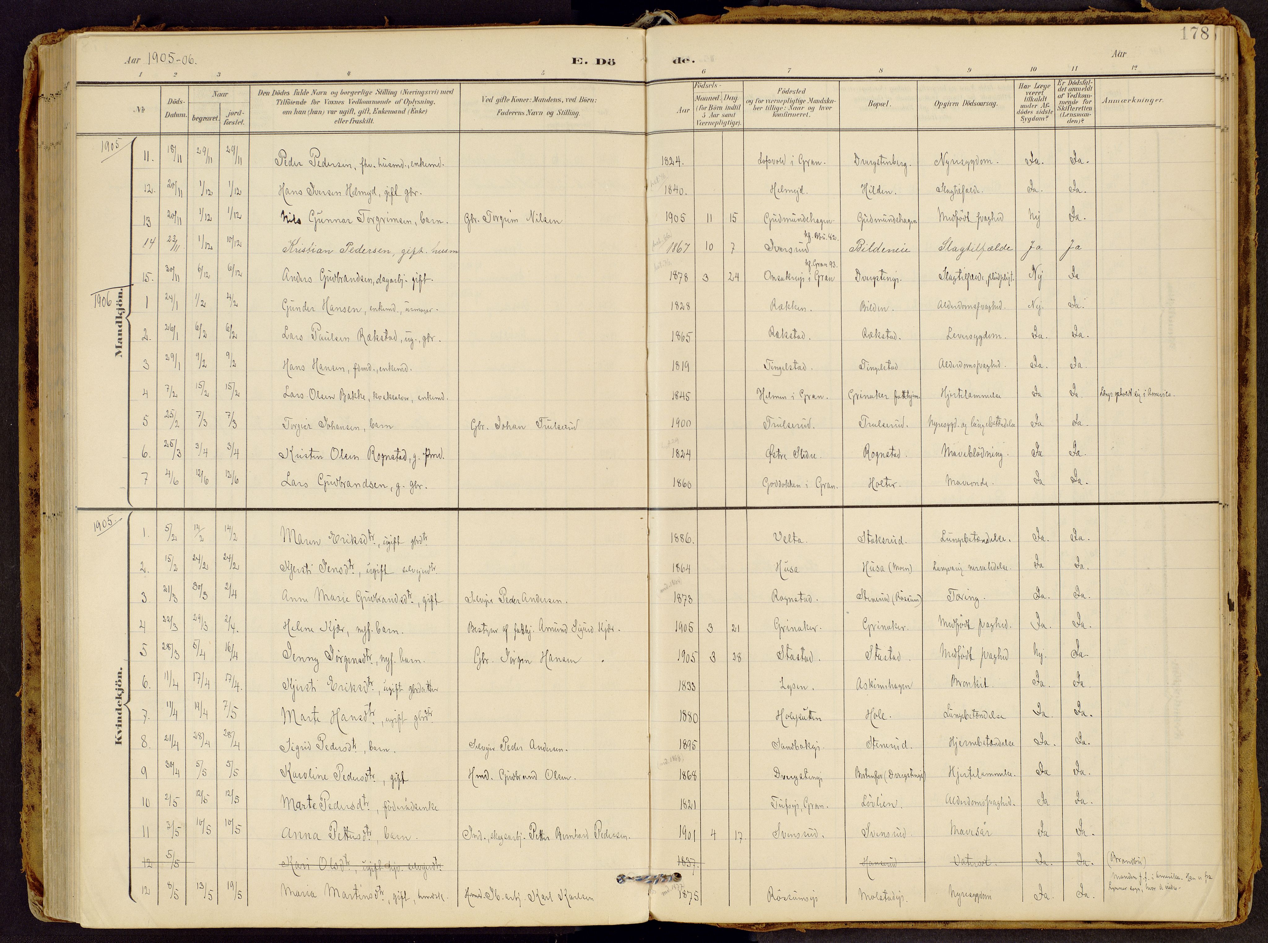 Brandbu prestekontor, SAH/PREST-114/H/Ha/Haa/L0002: Parish register (official) no. 2, 1899-1914, p. 178