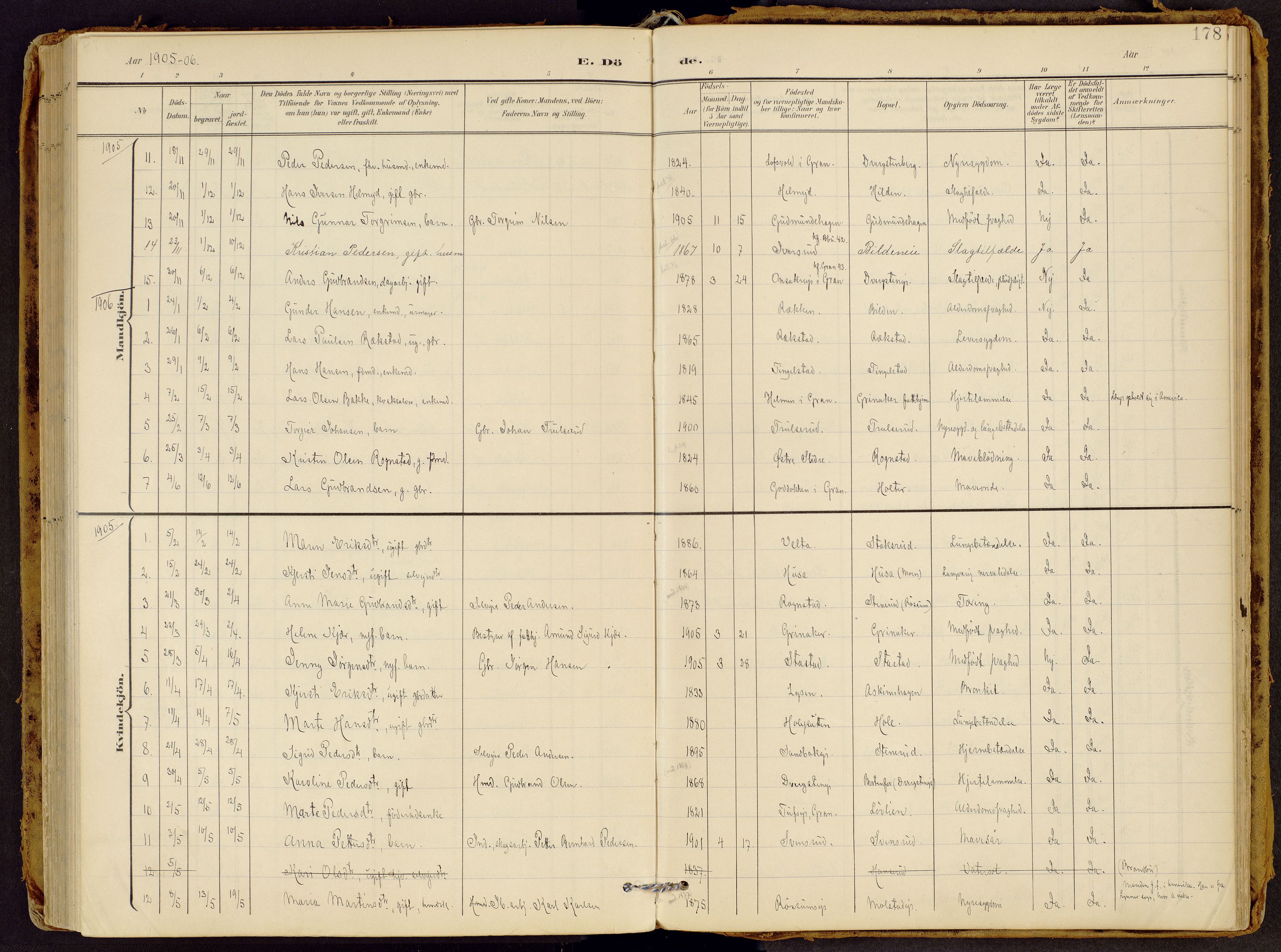 Brandbu prestekontor, AV/SAH-PREST-114/H/Ha/Haa/L0002: Parish register (official) no. 2, 1899-1914, p. 178