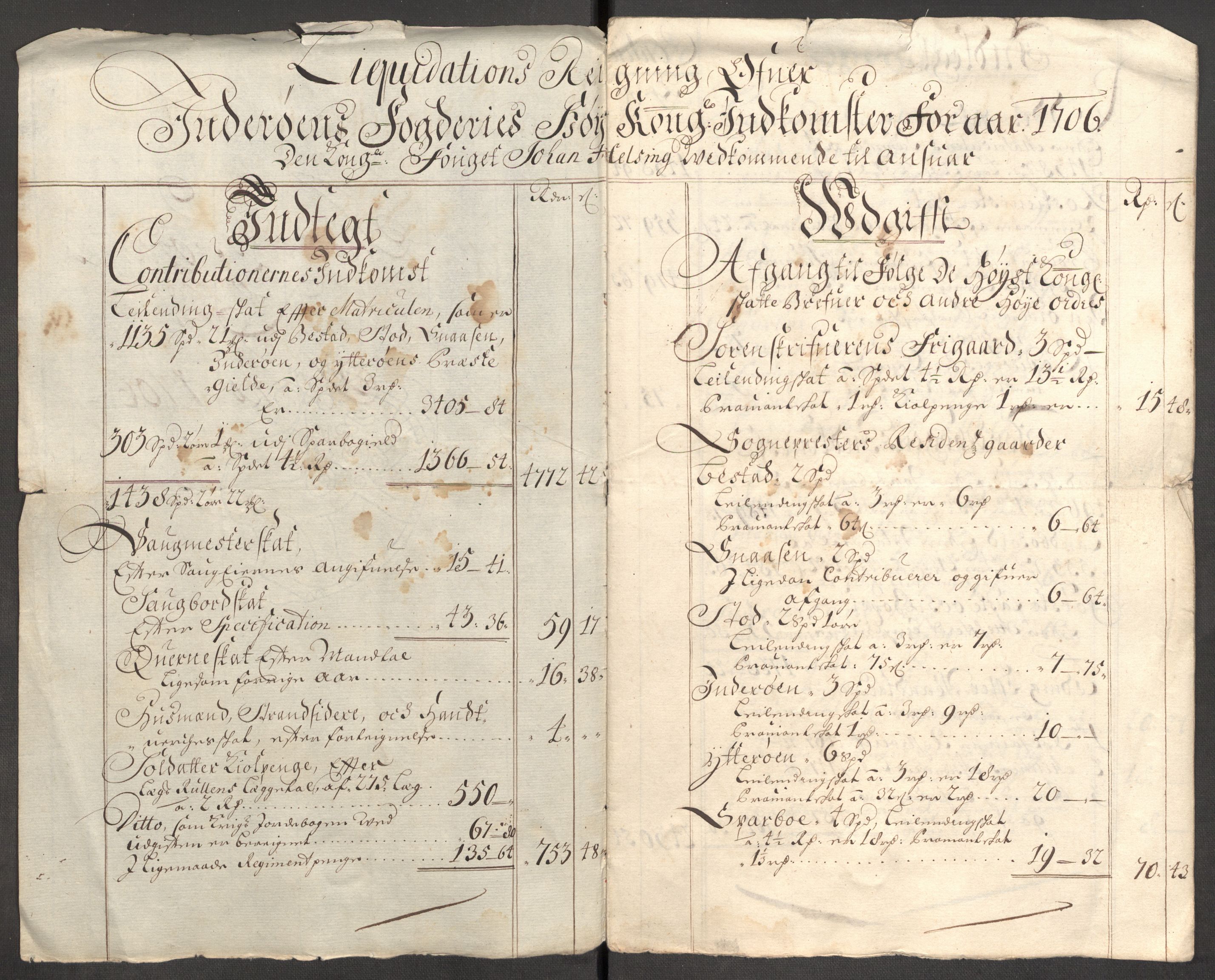 Rentekammeret inntil 1814, Reviderte regnskaper, Fogderegnskap, AV/RA-EA-4092/R63/L4315: Fogderegnskap Inderøy, 1706-1707, p. 17
