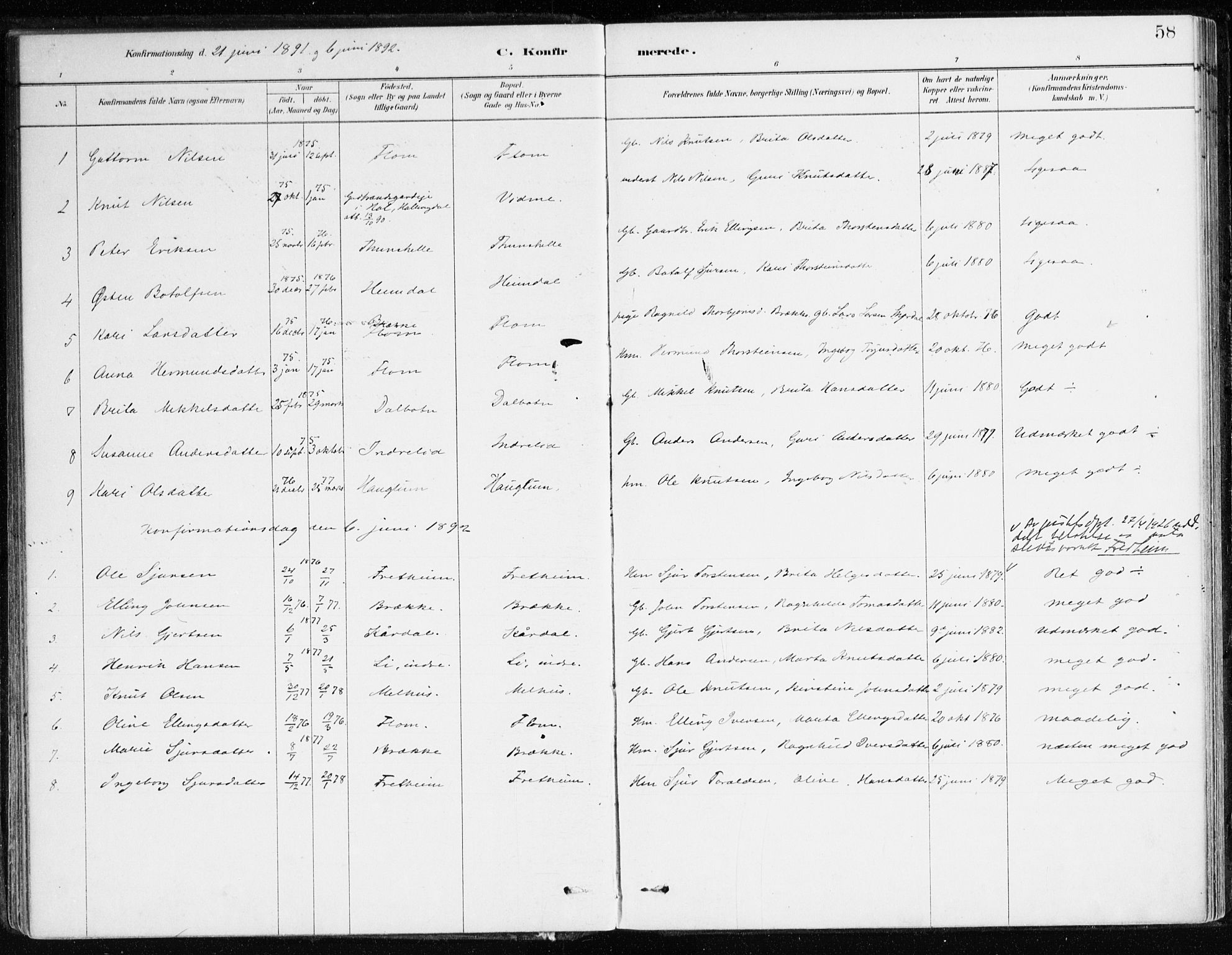 Aurland sokneprestembete, AV/SAB-A-99937/H/Ha/Hac/L0001: Parish register (official) no. C 1, 1880-1921, p. 58