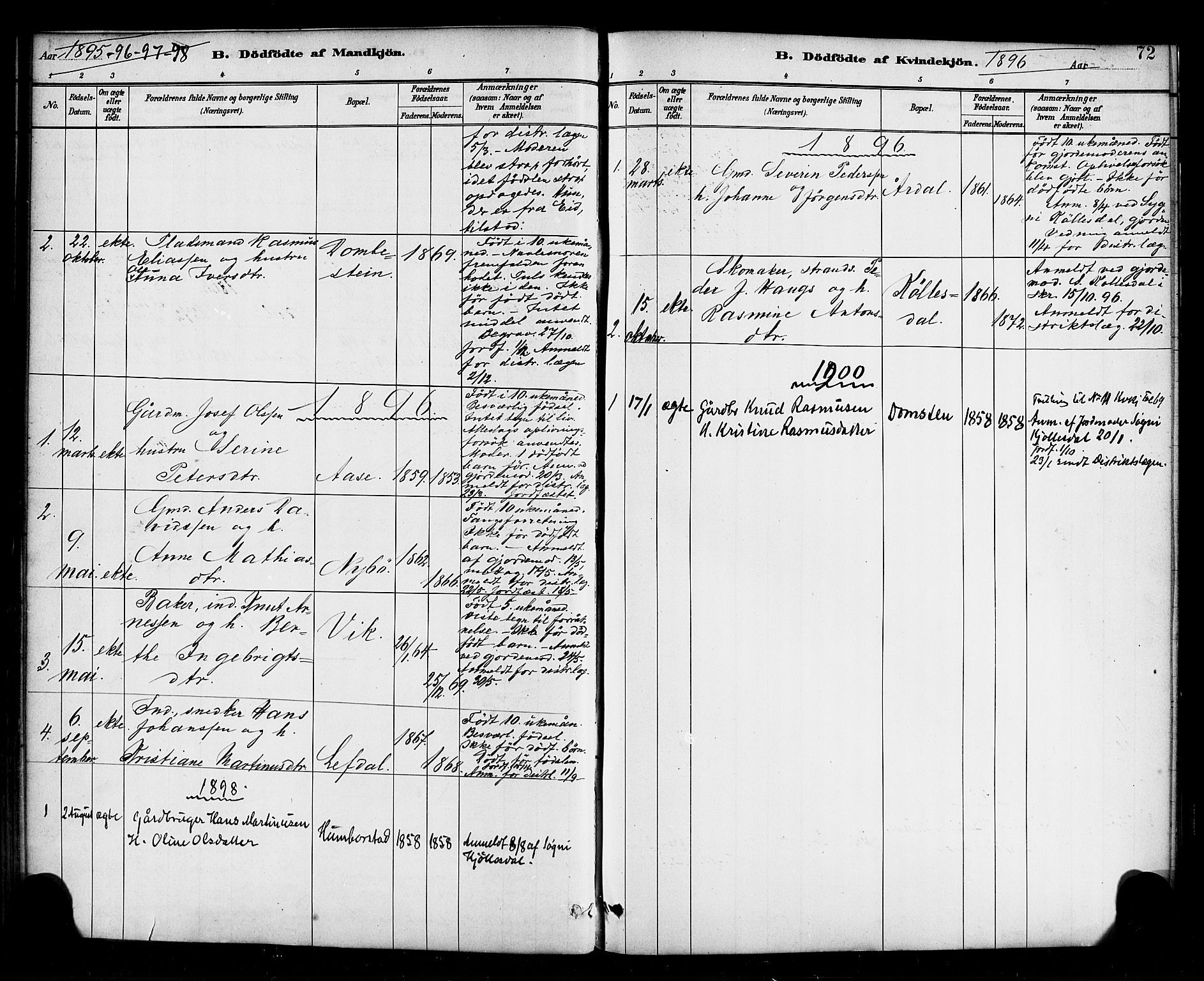 Davik sokneprestembete, AV/SAB-A-79701/H/Haa/Haab/L0001: Parish register (official) no. B 1, 1882-1900, p. 72