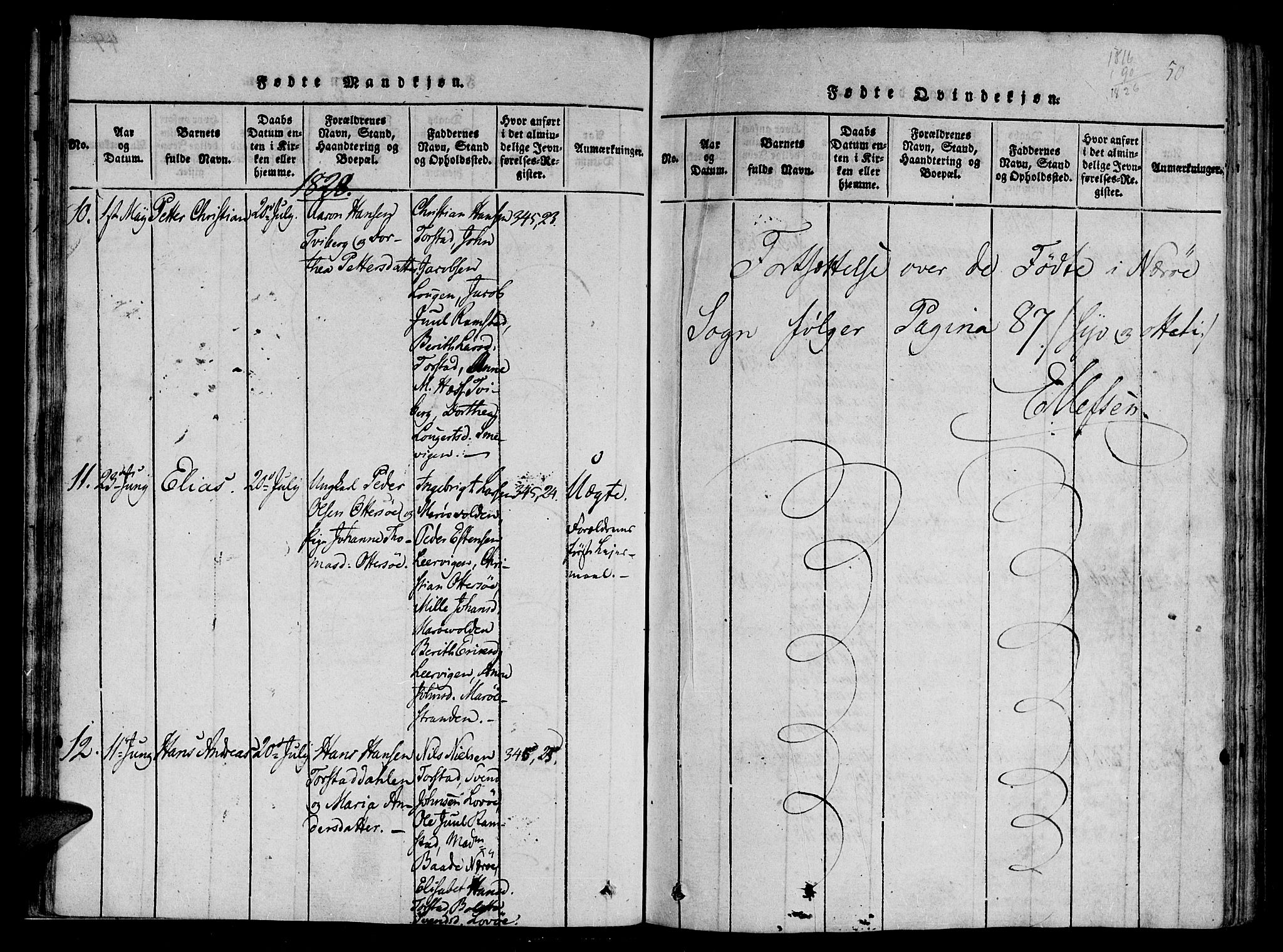 Ministerialprotokoller, klokkerbøker og fødselsregistre - Nord-Trøndelag, AV/SAT-A-1458/784/L0667: Parish register (official) no. 784A03 /1, 1816-1829, p. 50