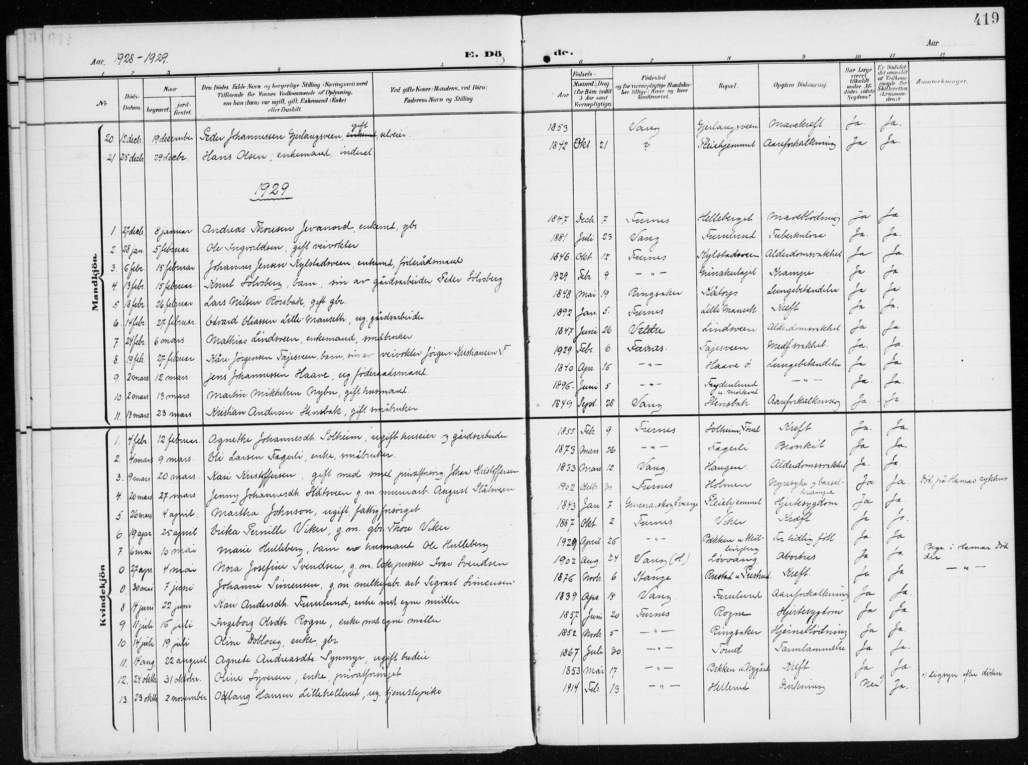 Furnes prestekontor, AV/SAH-PREST-012/K/Ka/L0001: Parish register (official) no. 1, 1907-1935, p. 419