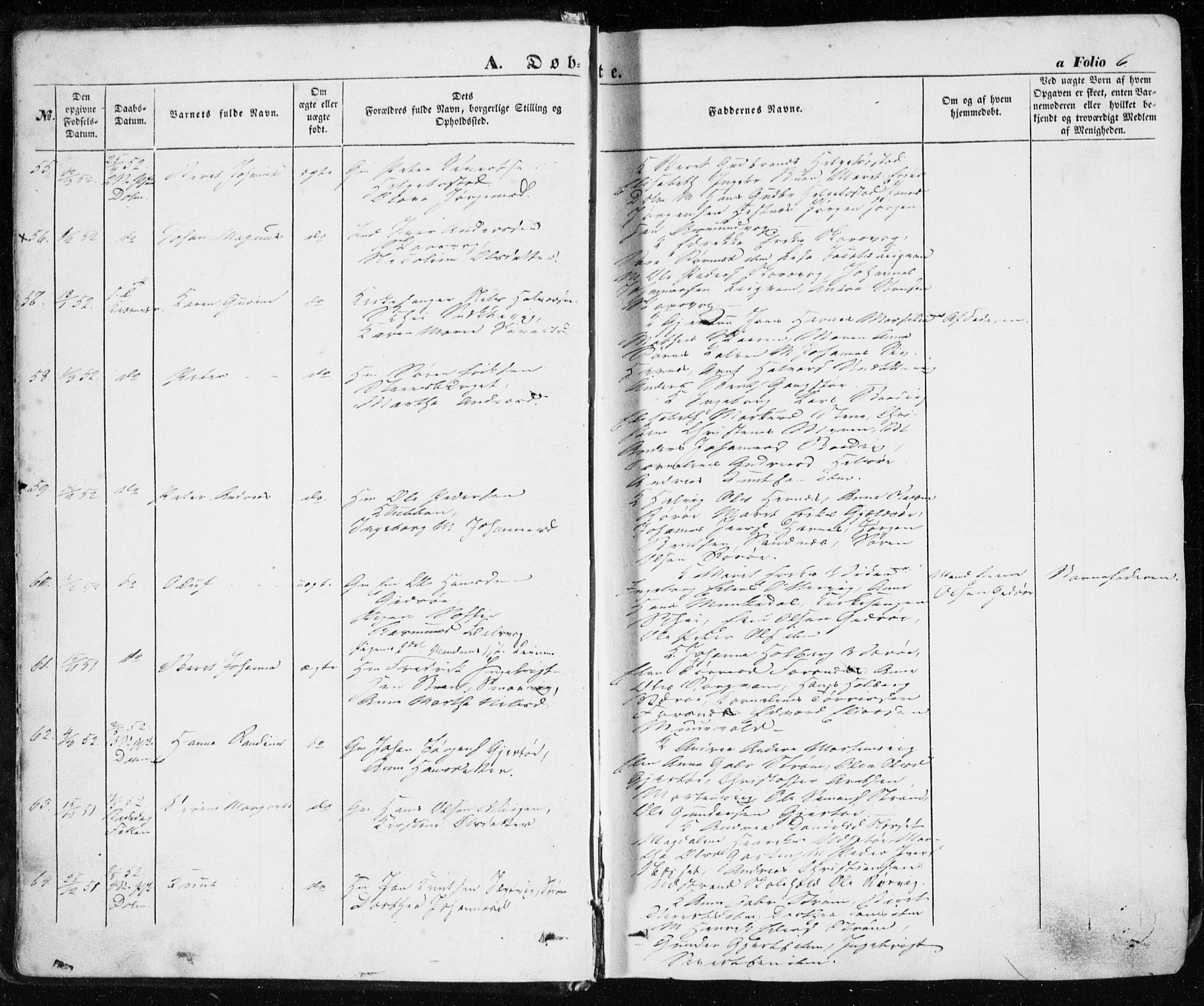 Ministerialprotokoller, klokkerbøker og fødselsregistre - Sør-Trøndelag, AV/SAT-A-1456/634/L0530: Parish register (official) no. 634A06, 1852-1860, p. 6