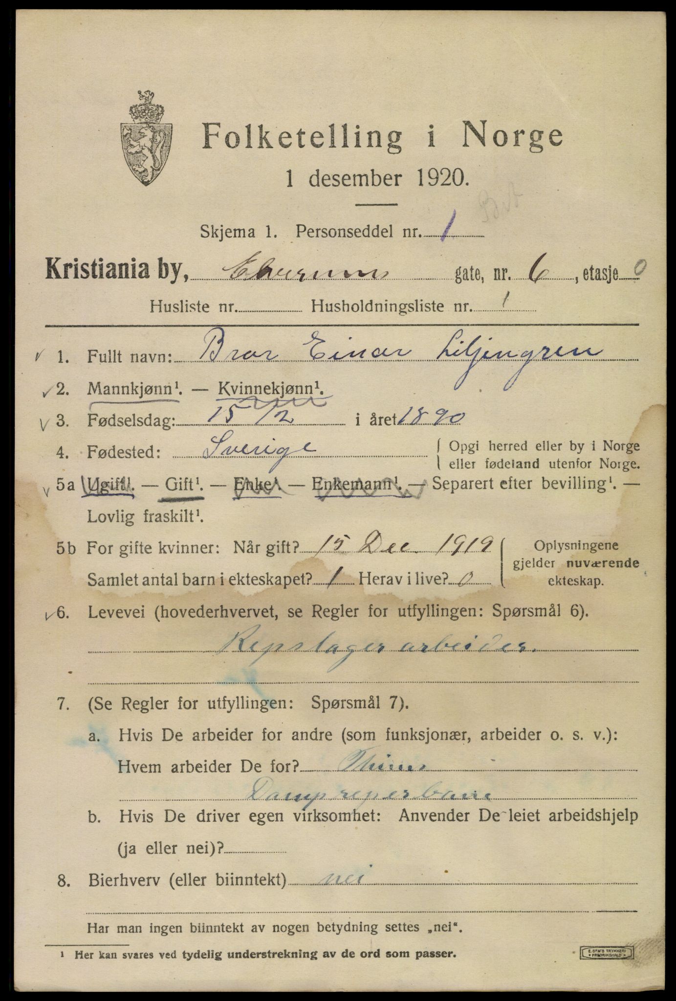 SAO, 1920 census for Kristiania, 1920, p. 215397