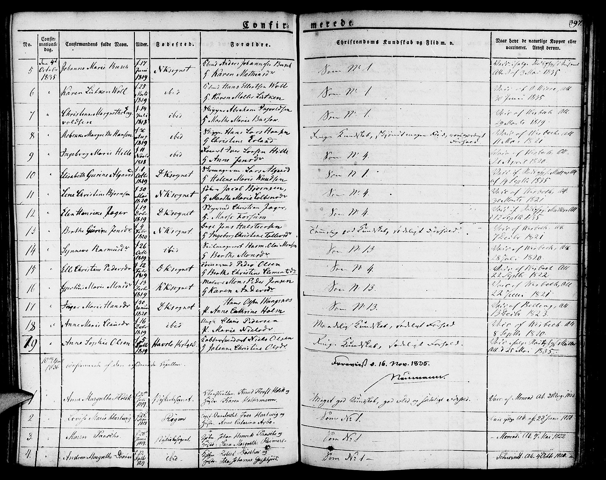 Nykirken Sokneprestembete, SAB/A-77101/H/Haa/L0012: Parish register (official) no. A 12, 1821-1844, p. 397
